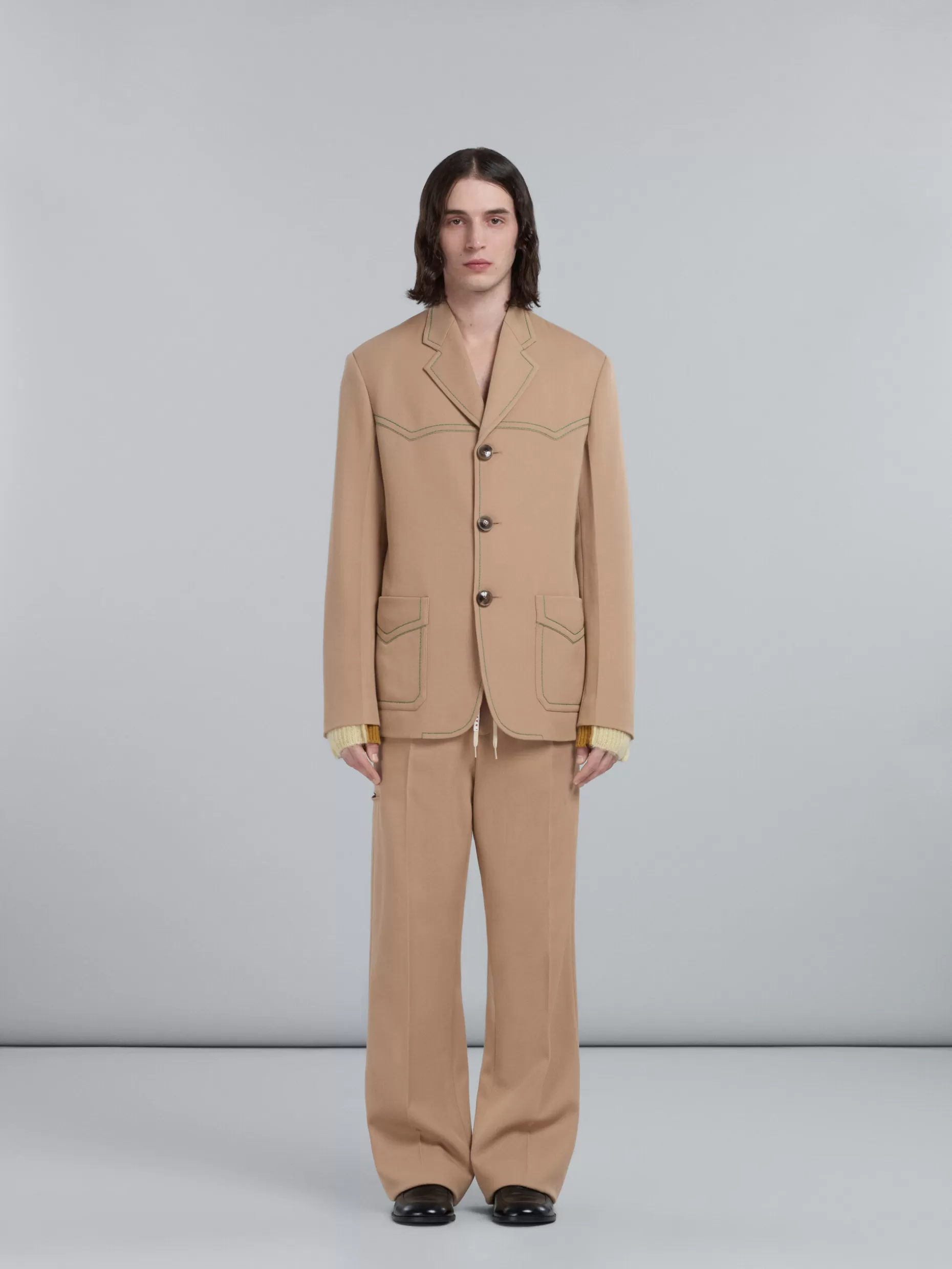 Men Marni Beige Cavalry Wool Trousers