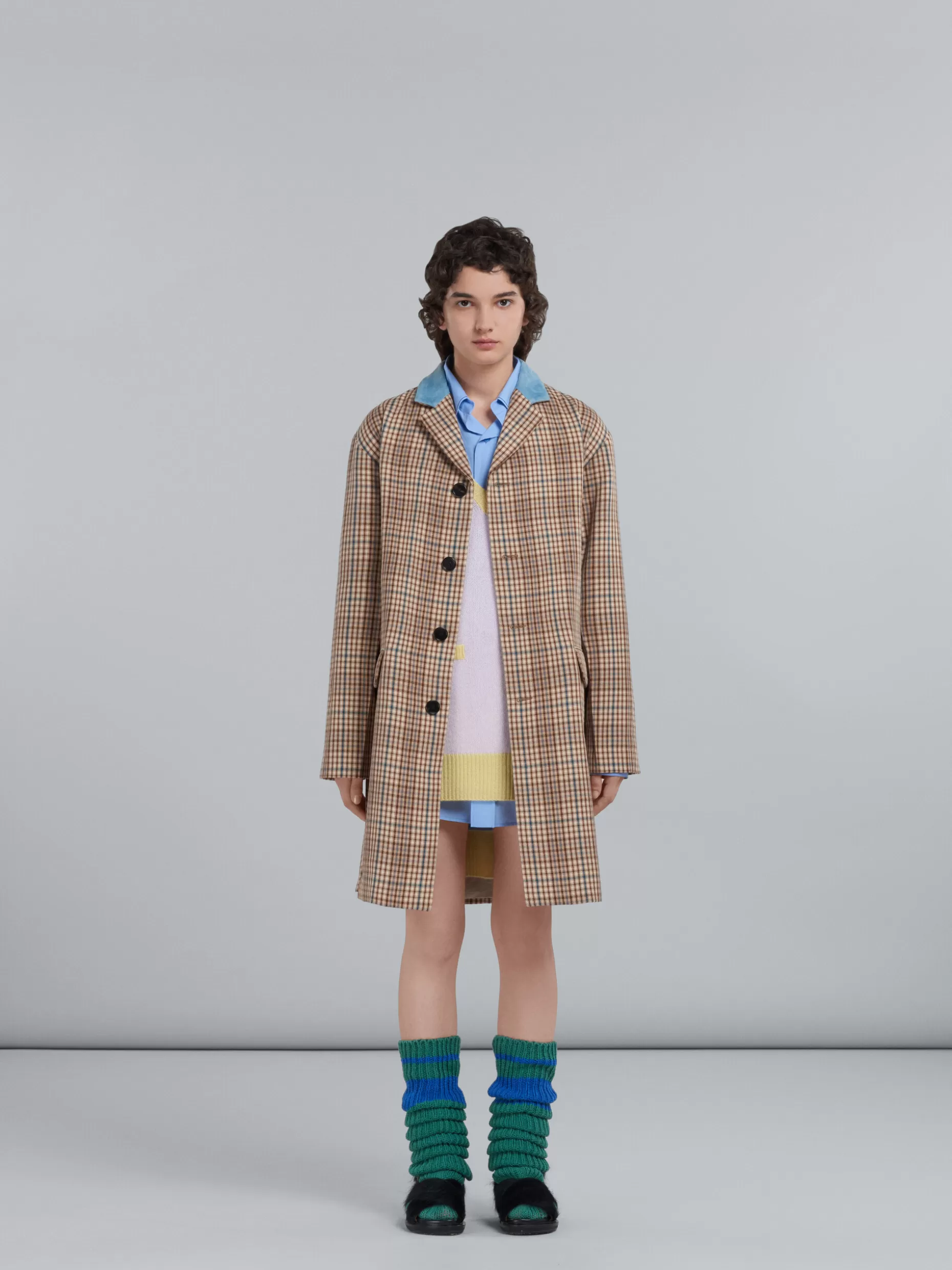 Women Marni Beige Check Wool Coat