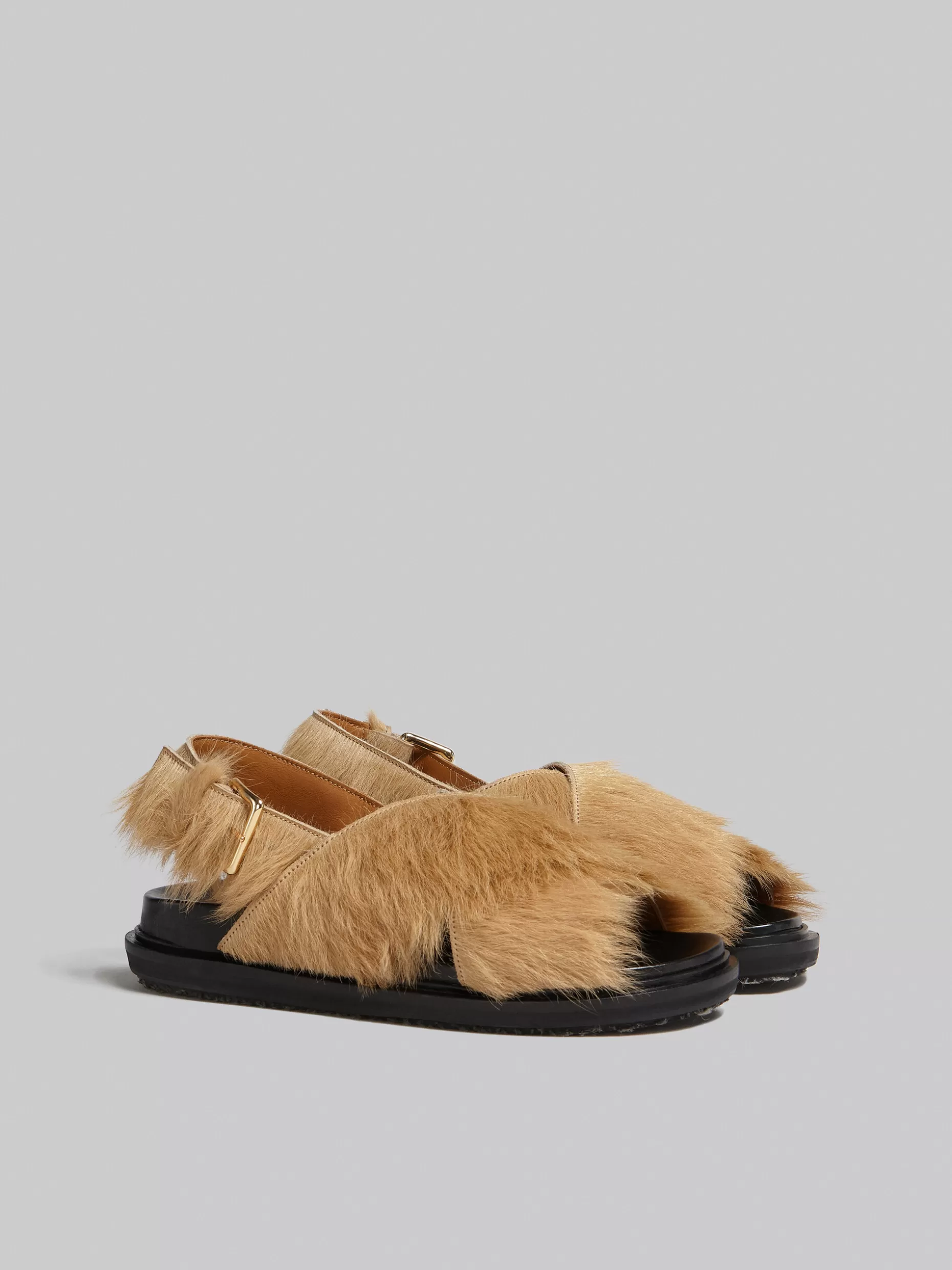 Women Marni Beige Long-Hair Calfskin Fussbett