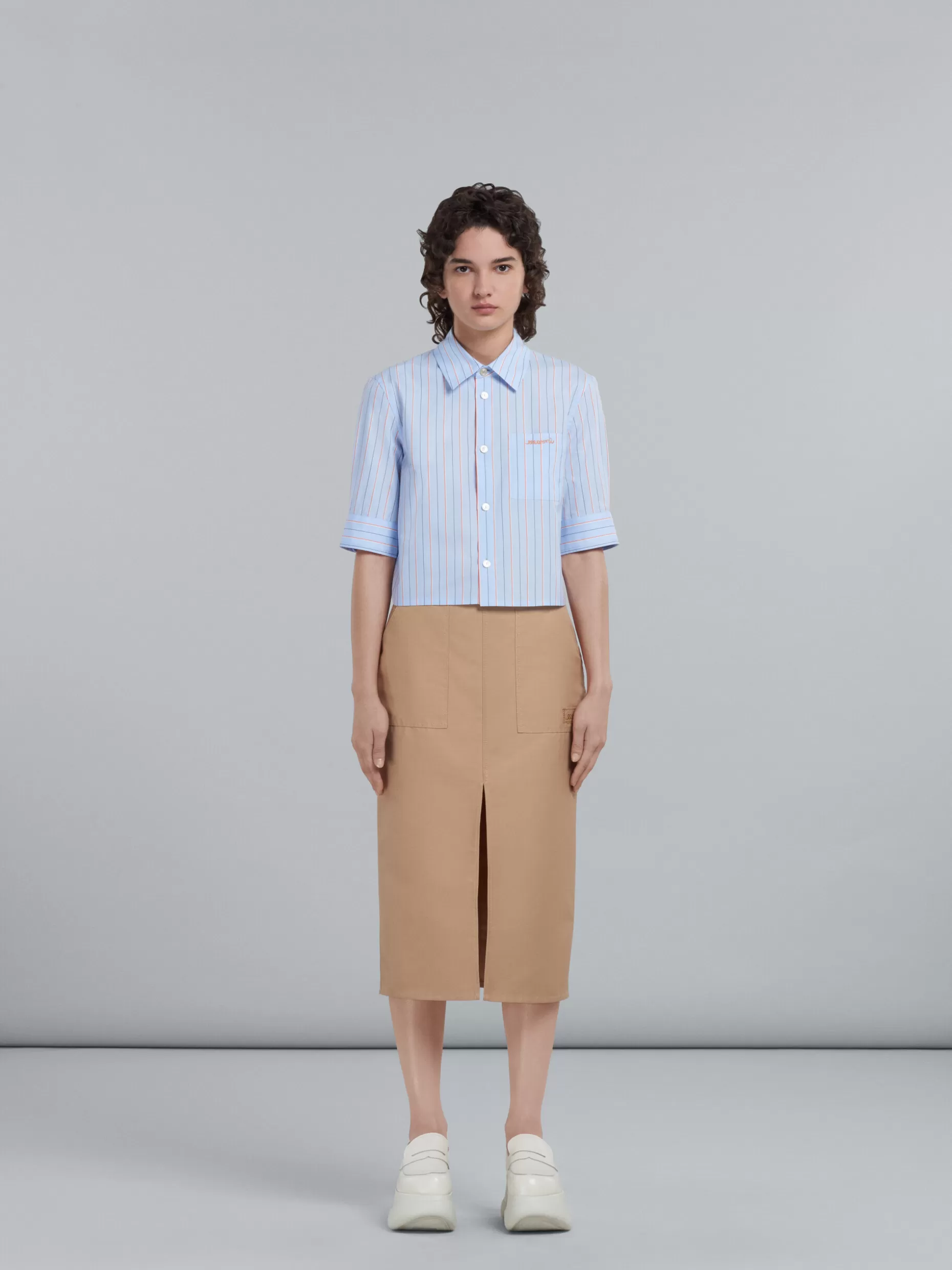 Women Marni Beige Skirt In Technical Cotton-Linen