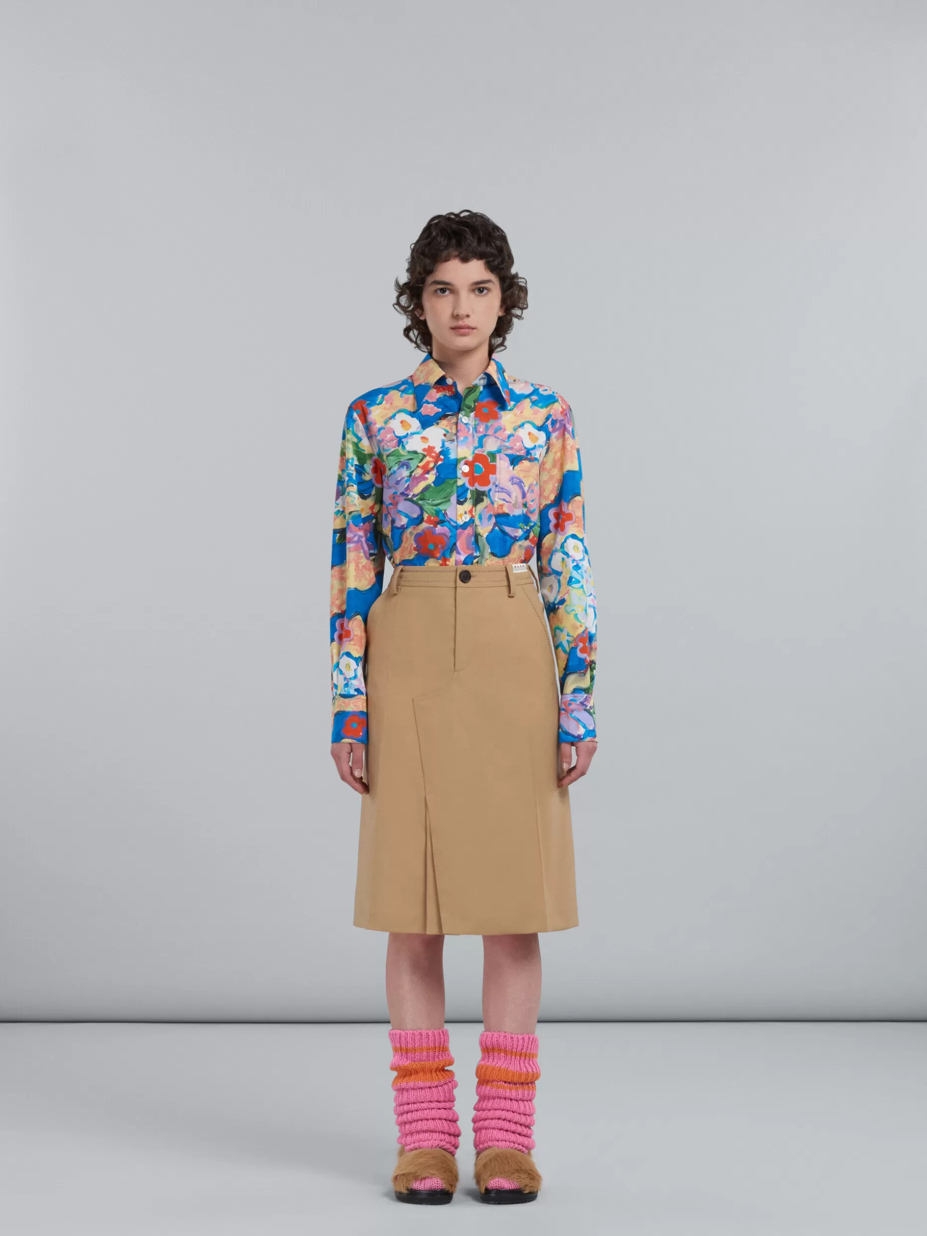 Women Marni Beige Tropical Wool Skirt