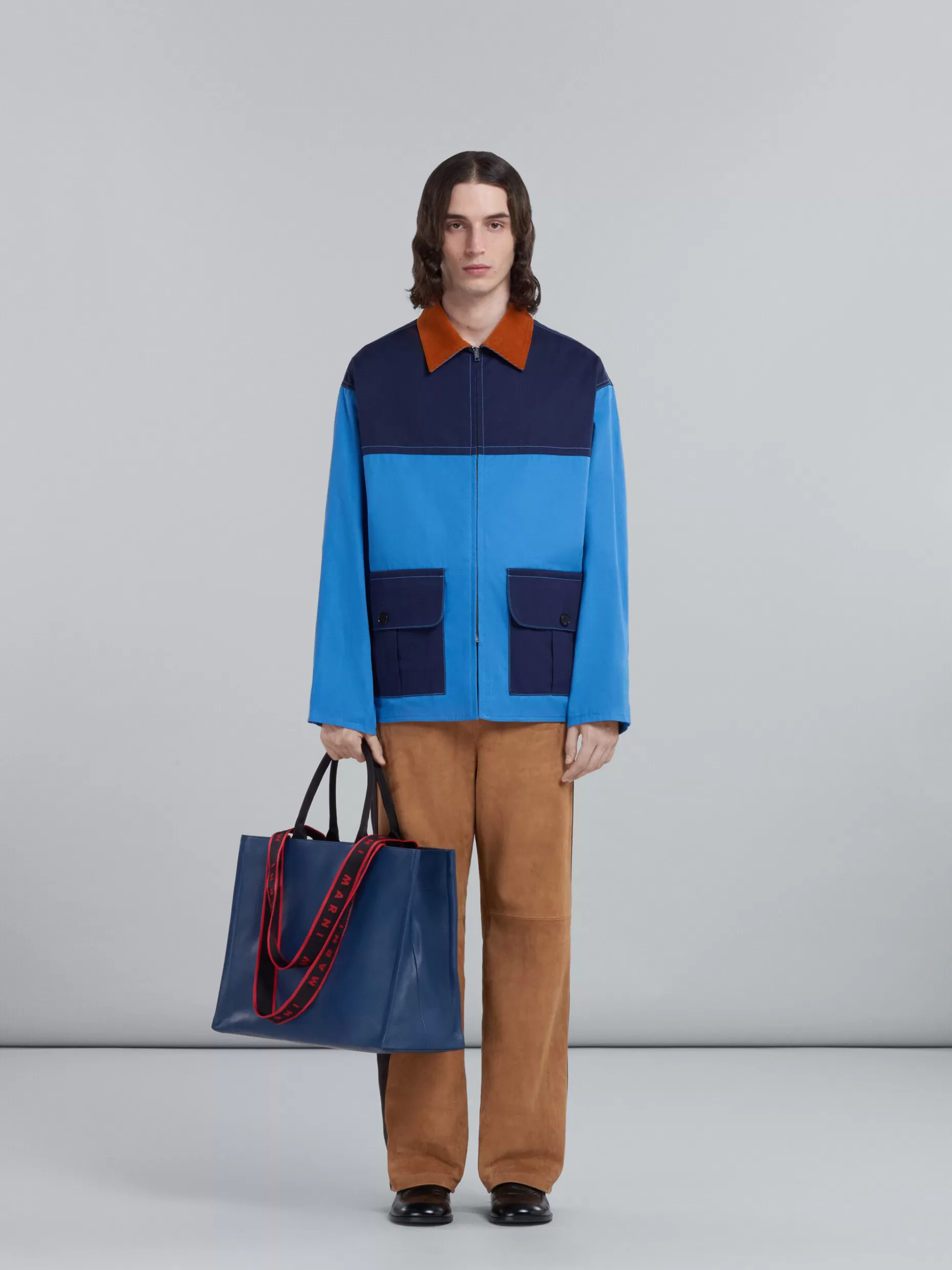 Men Marni Bey Tote Bag In Blue Leather