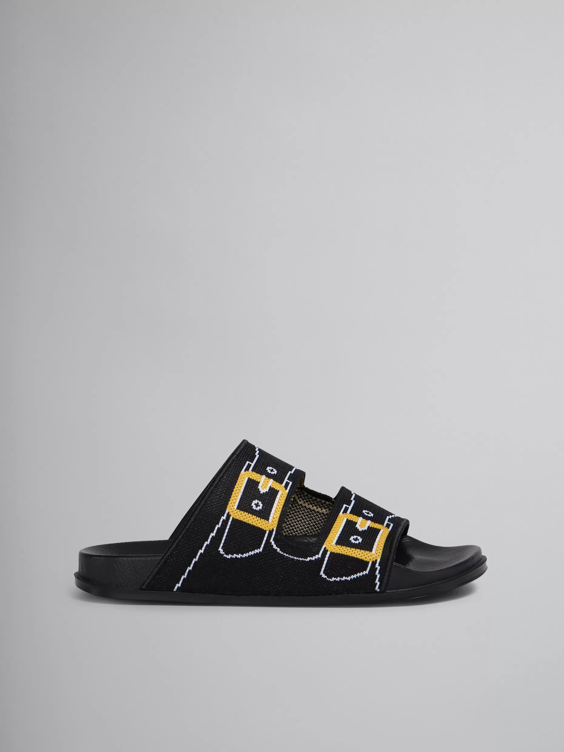 Women Marni Black And Gold Trompe L'Oeil Jacquard Two-Strap Slide