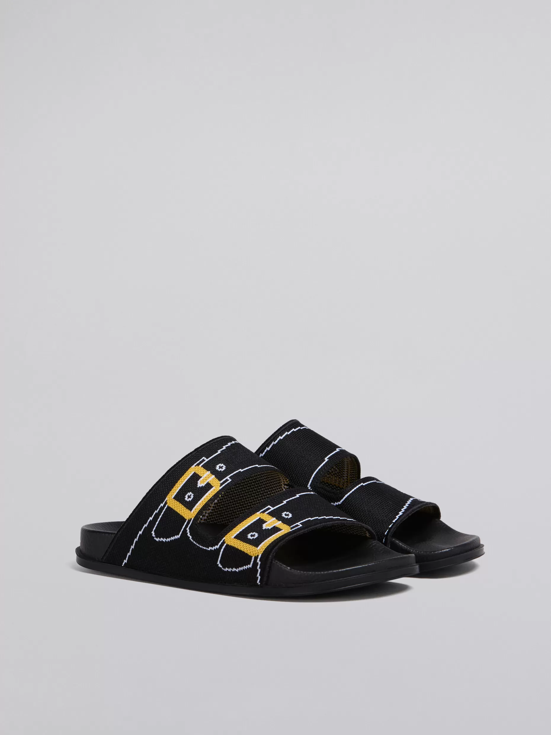 Women Marni Black And Gold Trompe L'Oeil Jacquard Two-Strap Slide