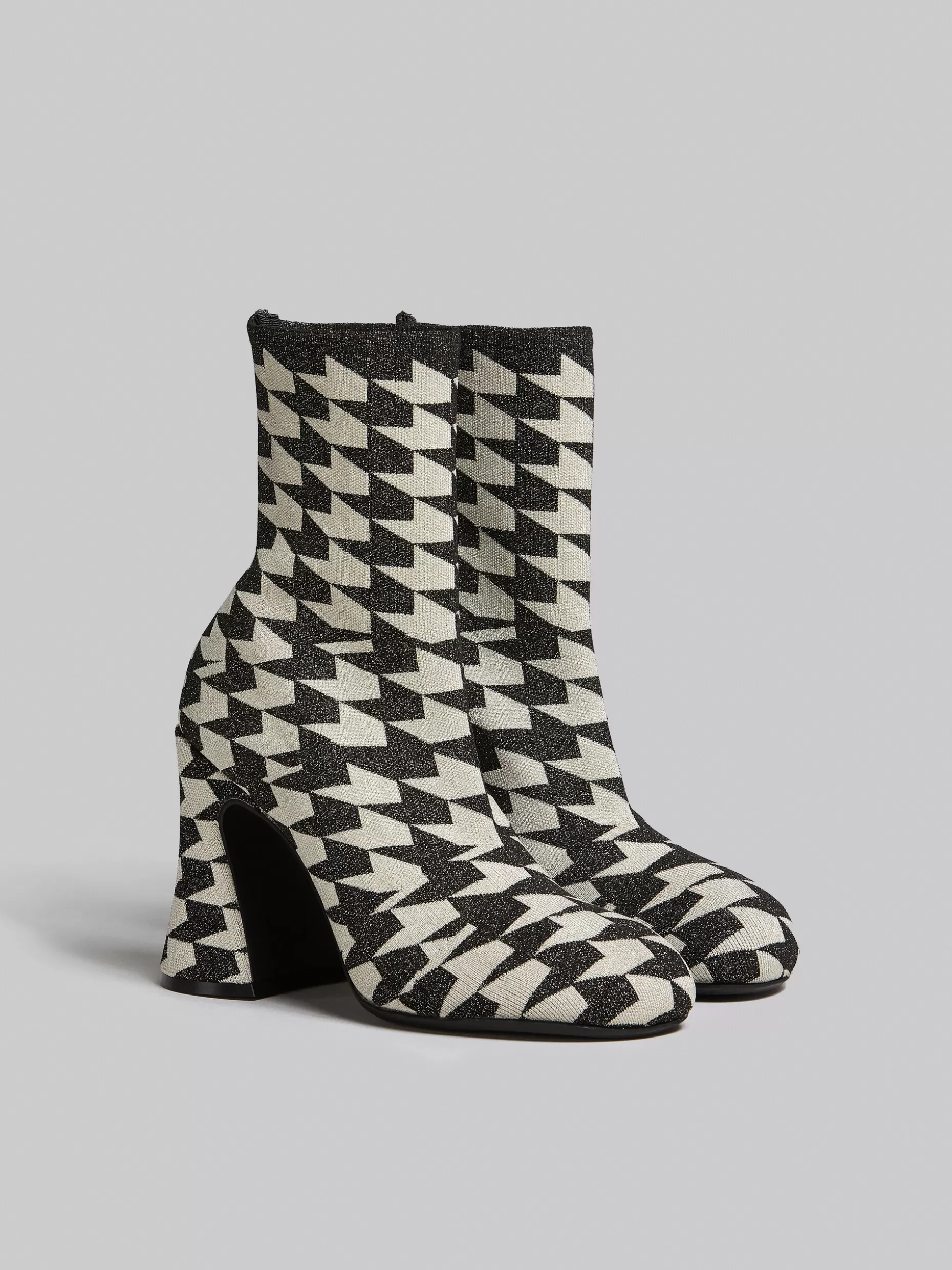 Women Marni Black And White Jacquard Lurex Ankle Boot