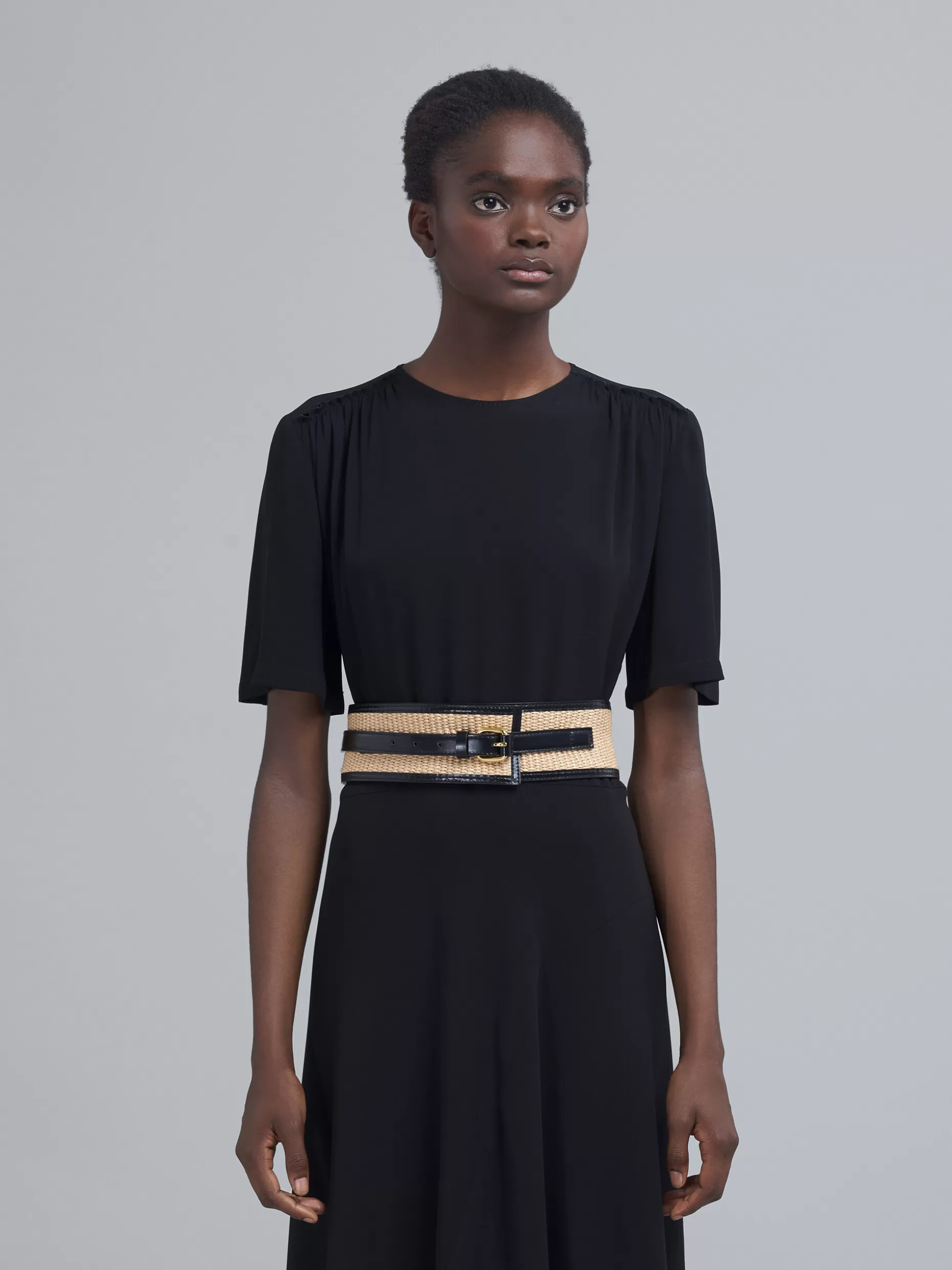 Women Marni Black Leather And Raffia Belt