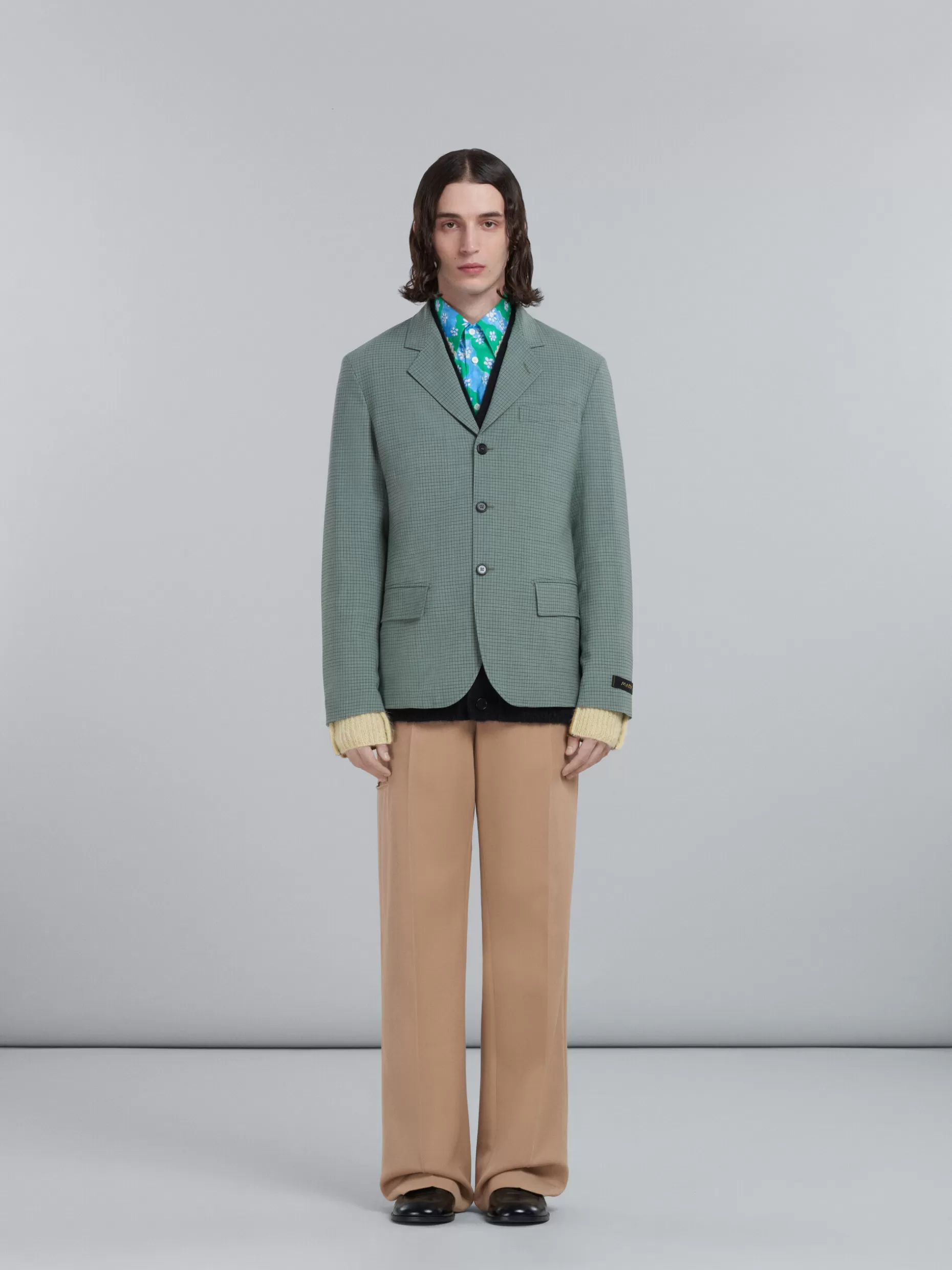 Men Marni Blazer In Tropical Wool With Green Checks