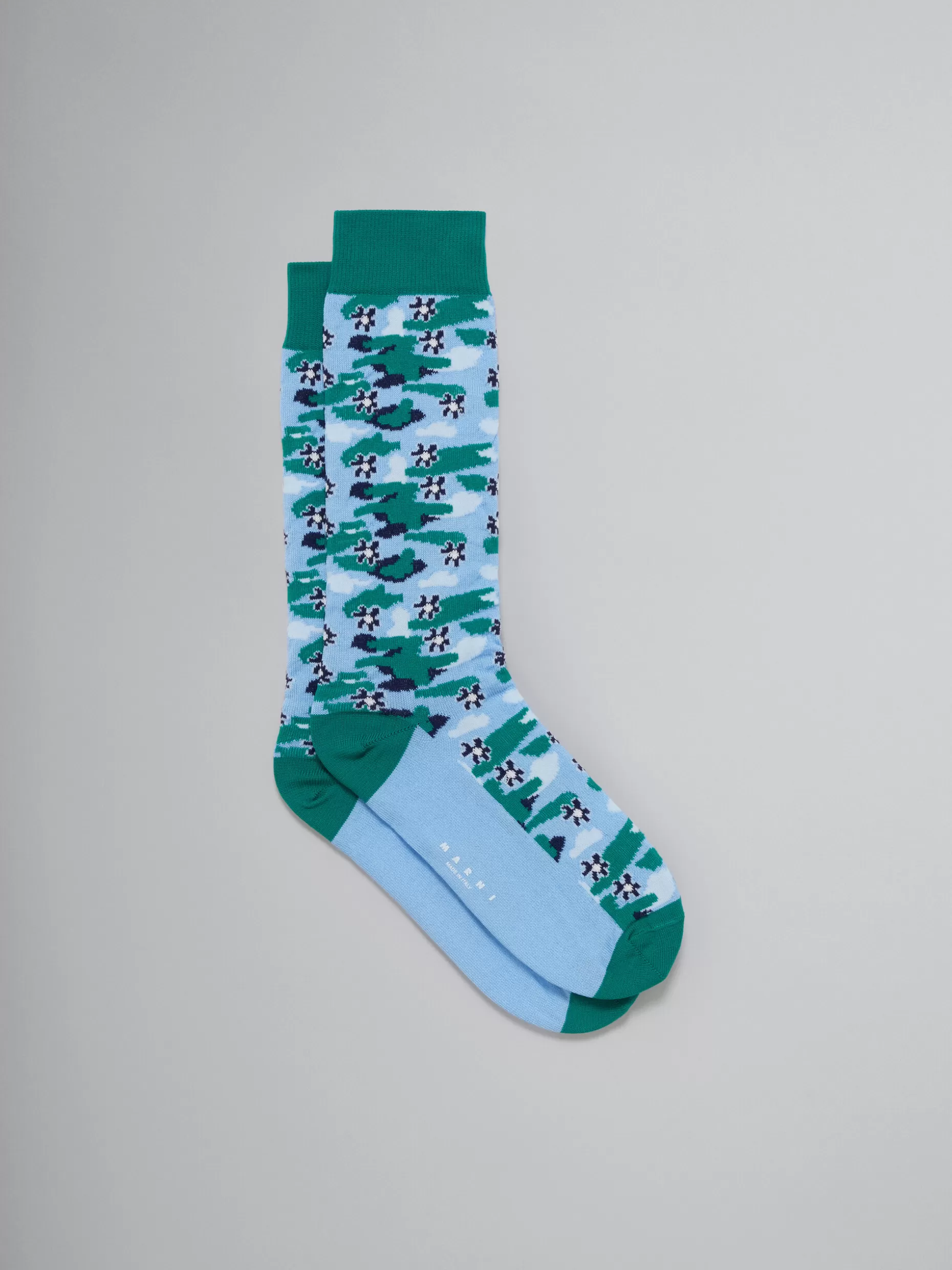 Women Marni Blue And Green Flower Socks