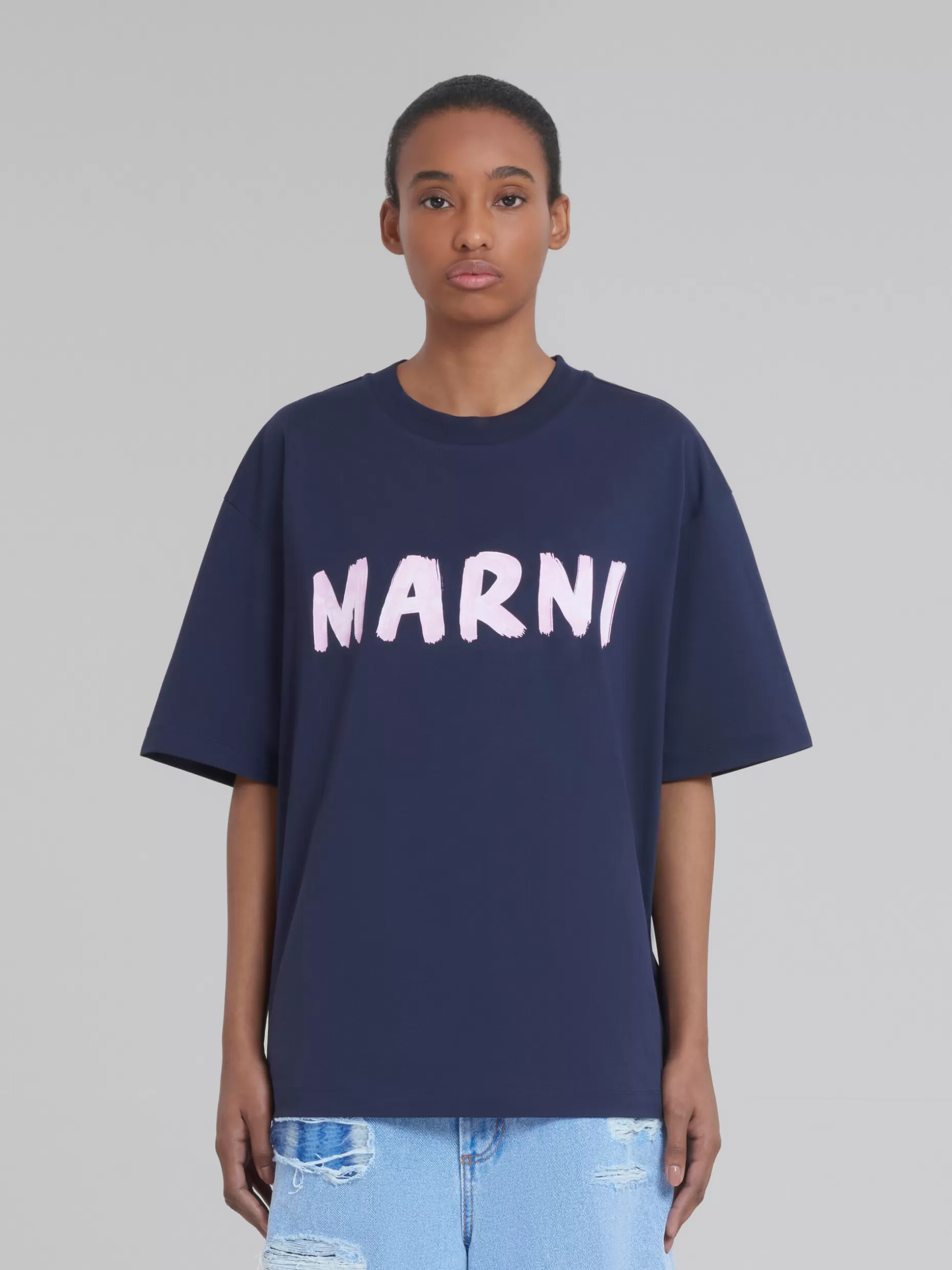 Women Marni Blue Bio Cotton T-Shirt With Logo