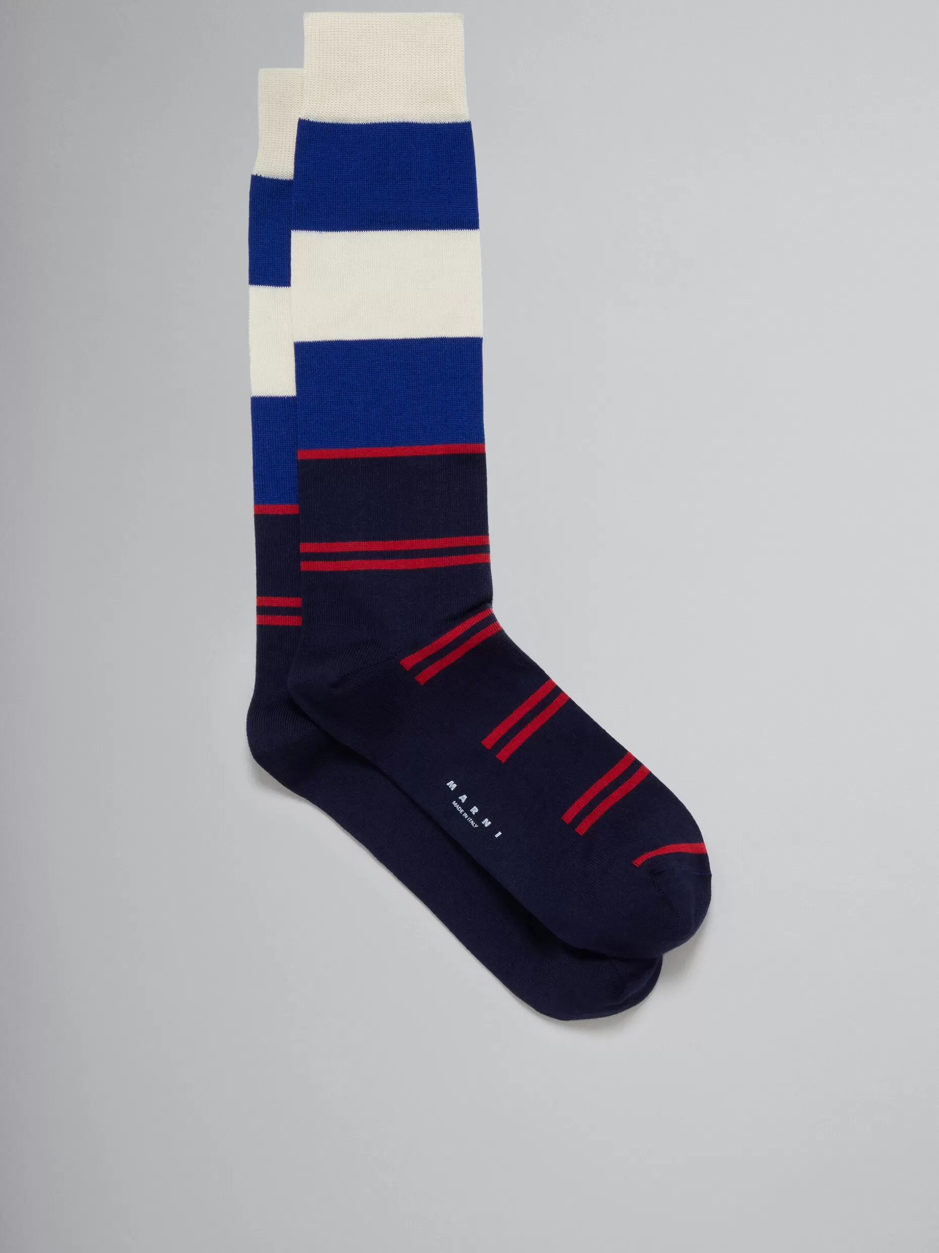 Men Marni Blue Cotton And Nylon Socks With Multicolour Stripes