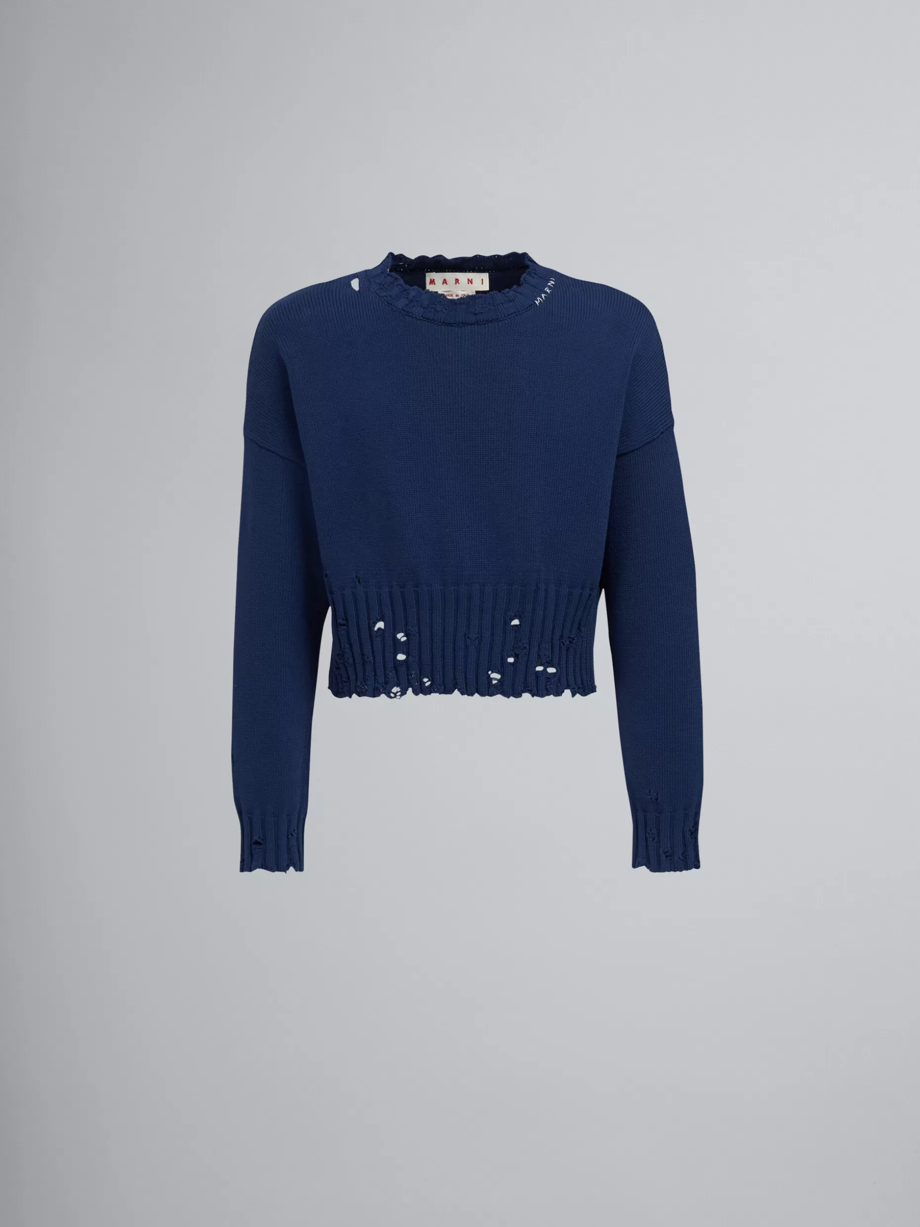 Men Marni Blue Cotton Crewneck Sweater