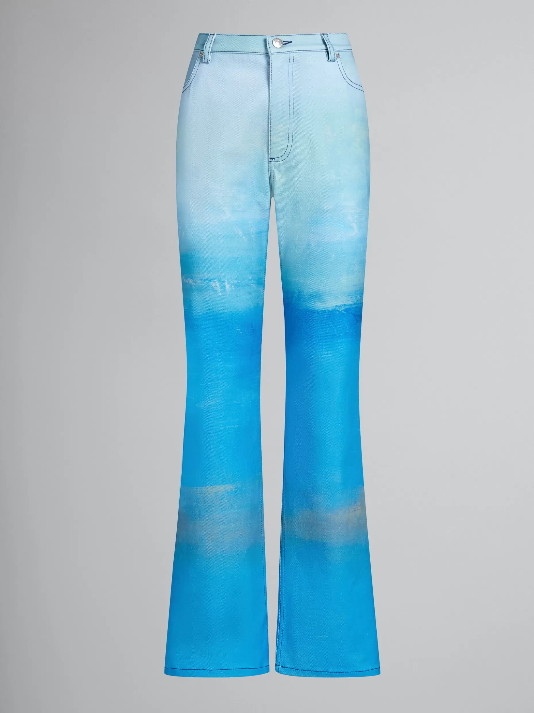 Women Marni Blue Denim Trousers With Notte Giorno Print