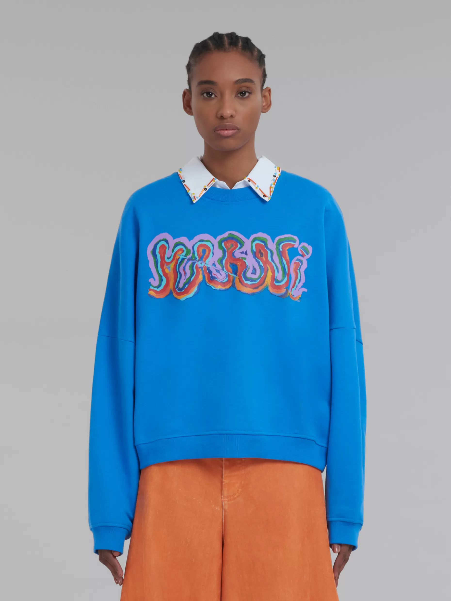 Women Marni Blue Jersey Sweatshirt With Rainbow Print