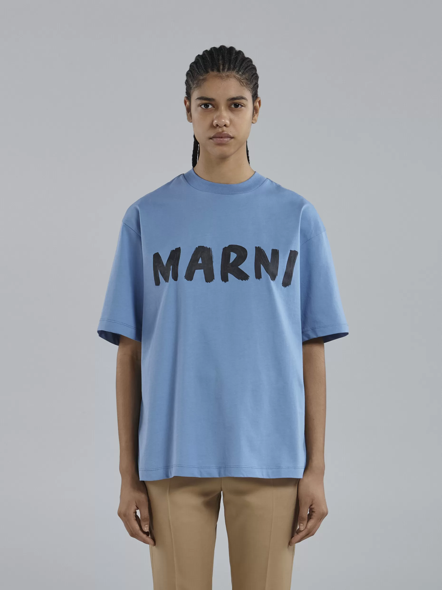 Women Marni Blue Logo Print Bio Jersey T-Shirt