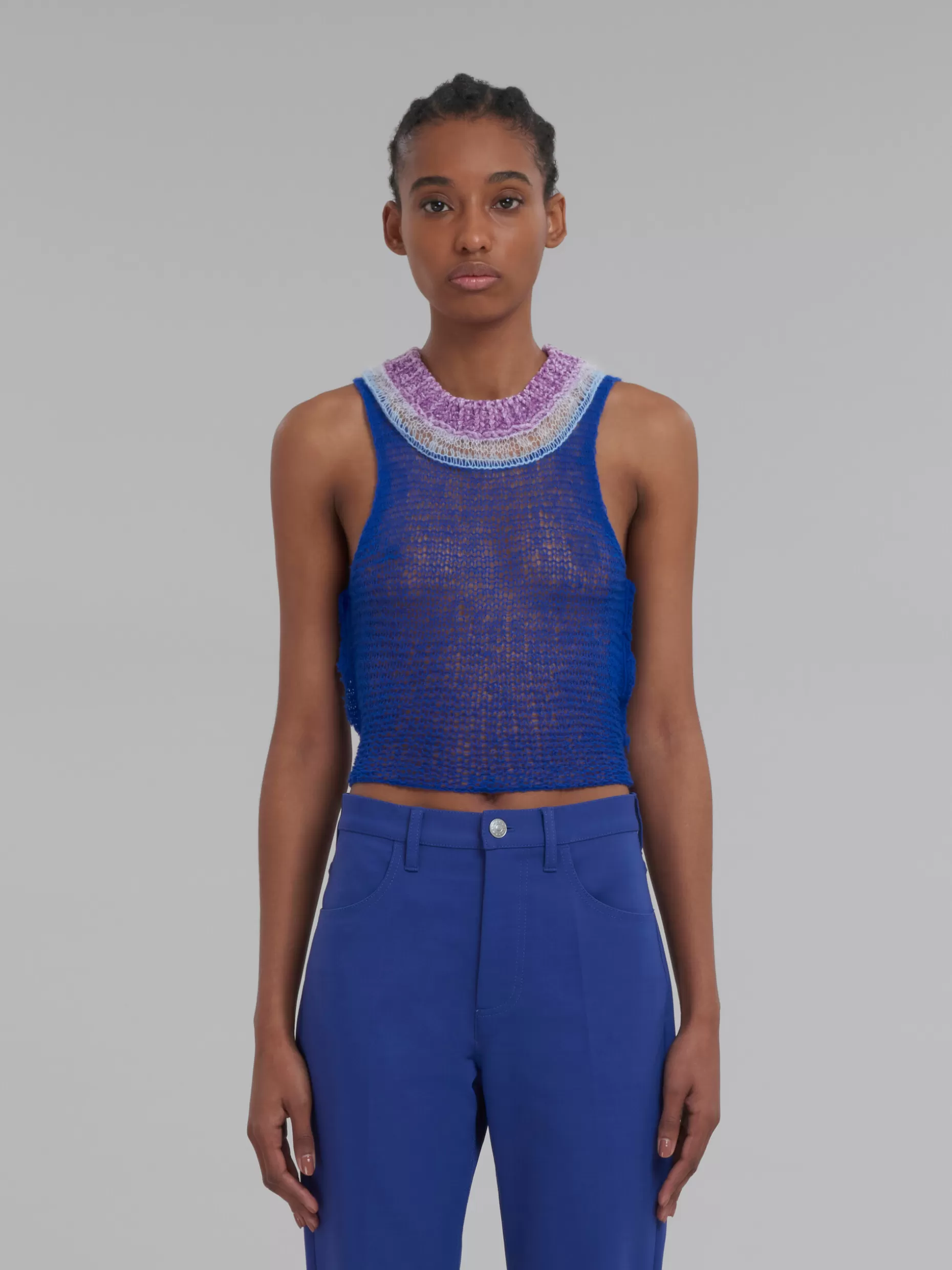 Women Marni Blue Mesh Wool And Cashmere Tank Top With Cutout