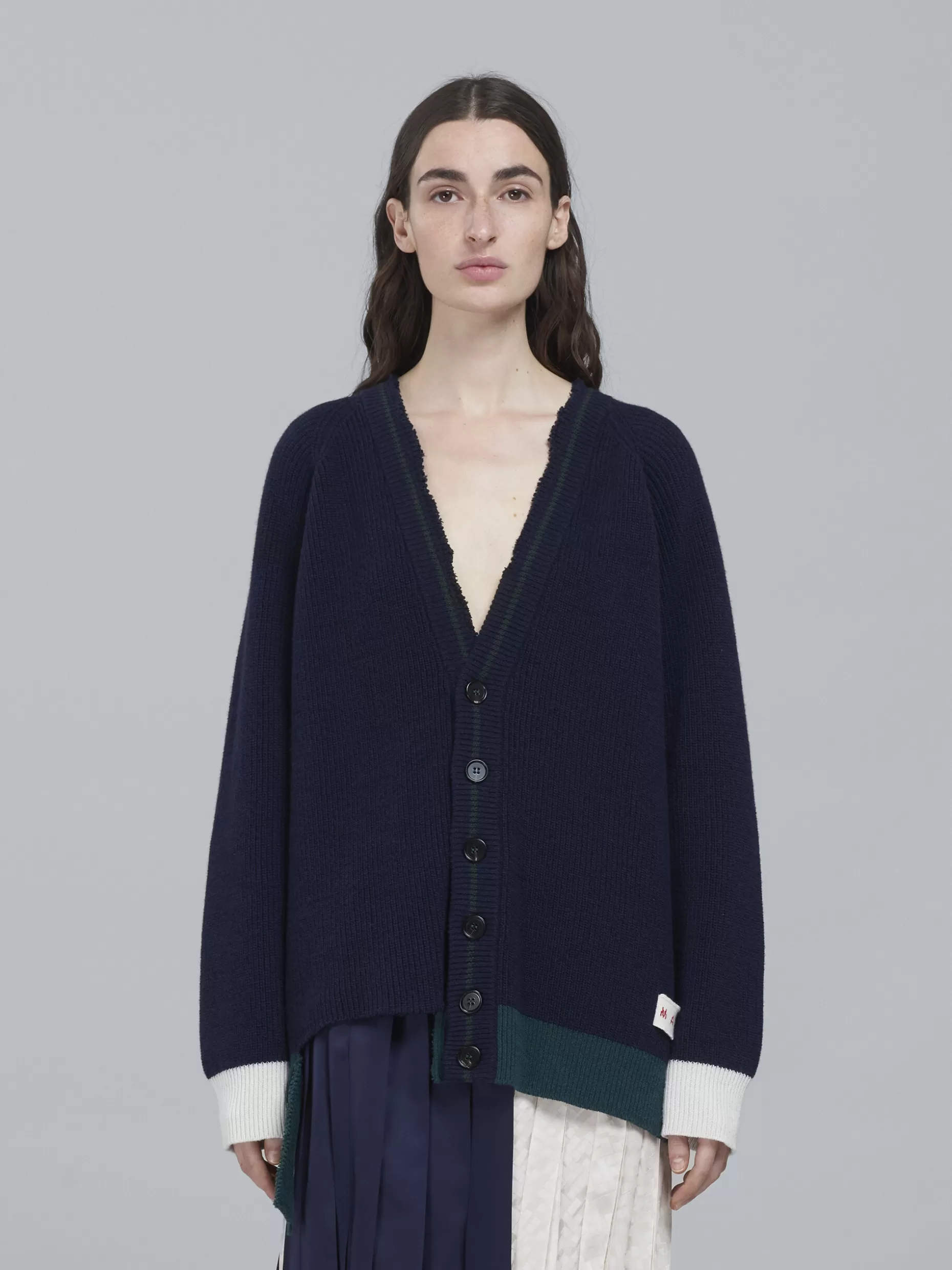 Women Marni Blue Shetland Wool And Cotton Long Cardigan