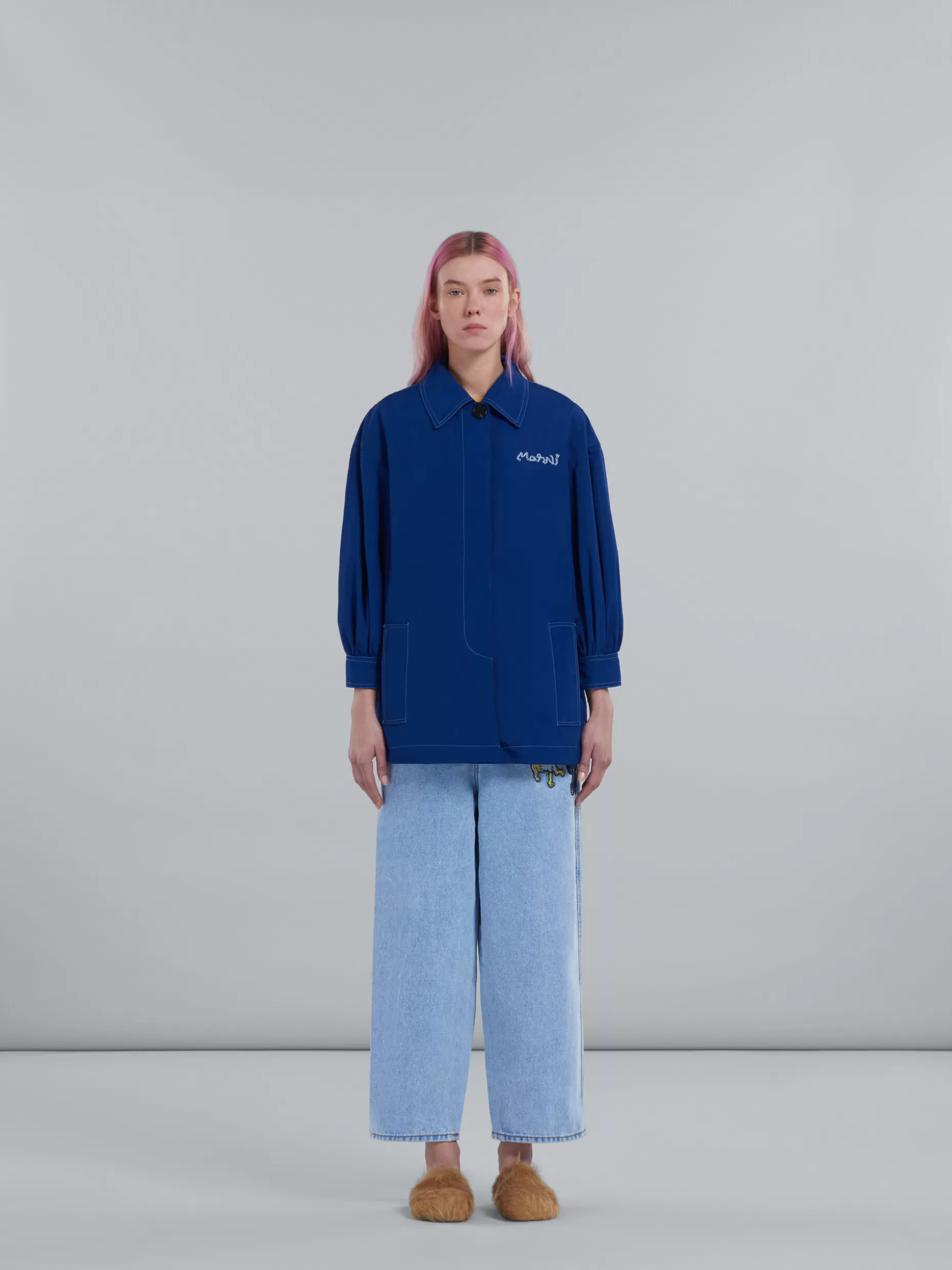 Women Marni Blue Taffeta Micro-Faille Jacket