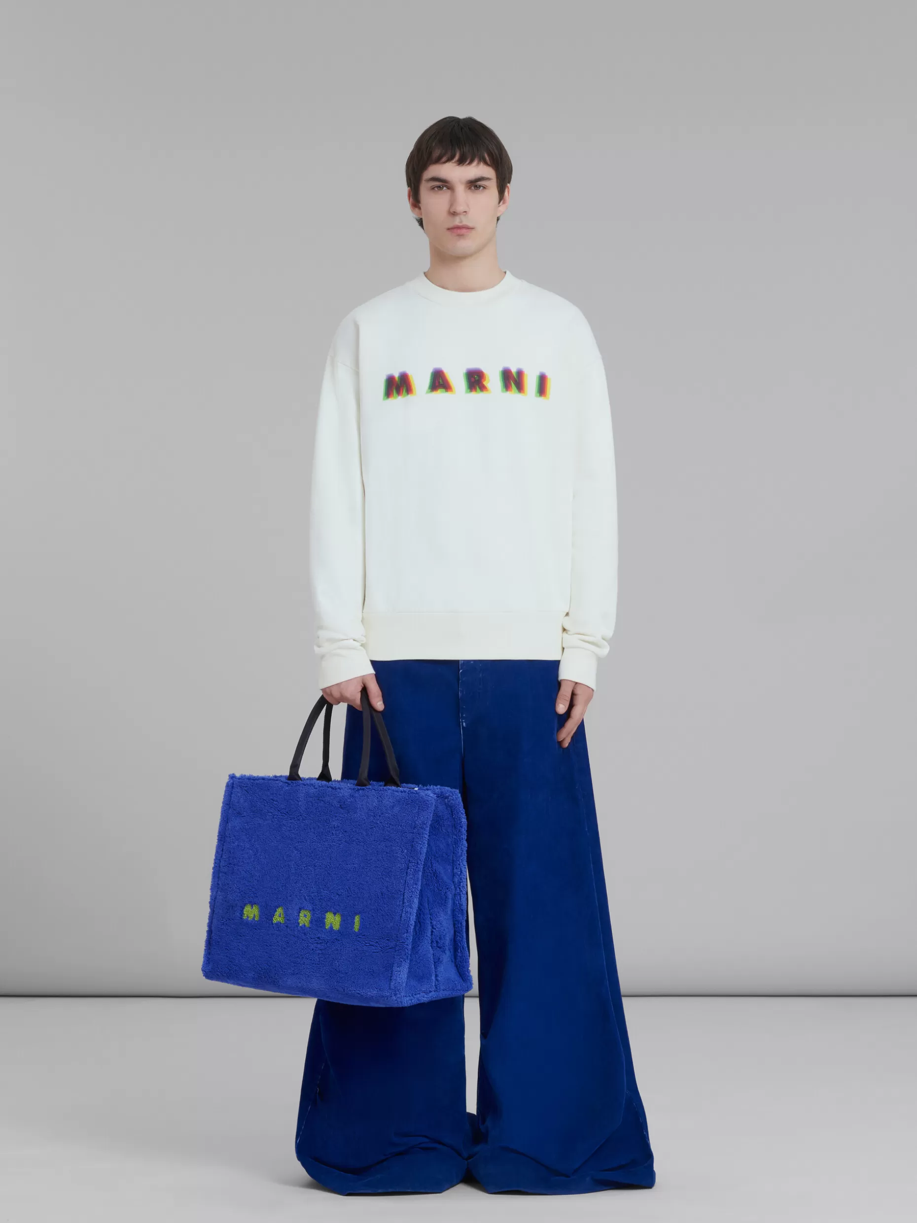 Men Marni Blue Terry Cloth Tote Bag