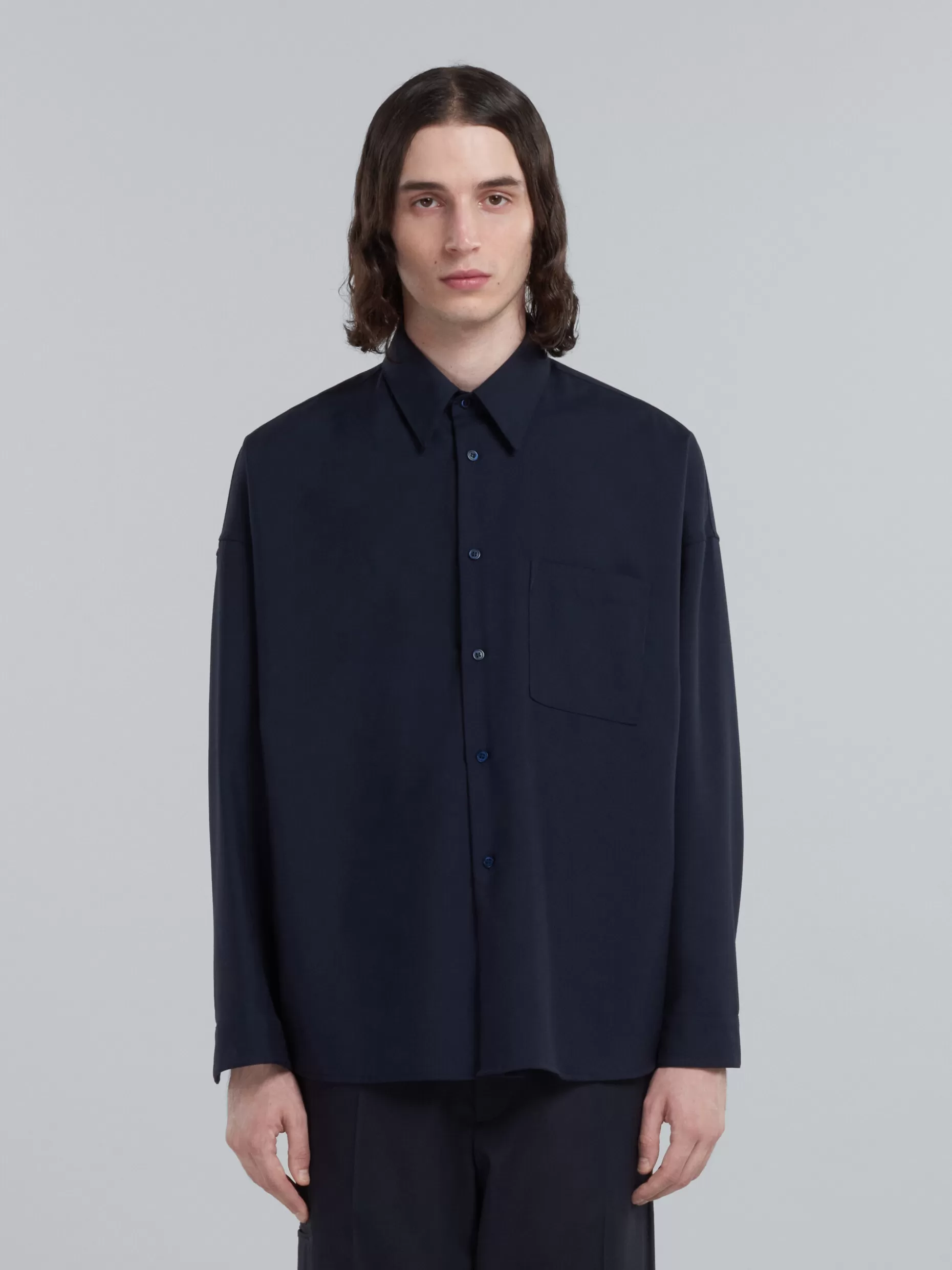 Men Marni Blue Tropical Wool Shirt