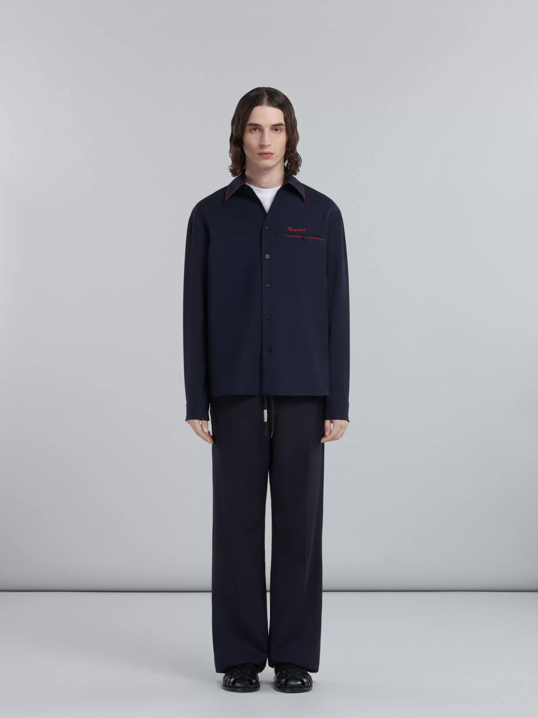 Men Marni Blue Tropical Wool Trousers