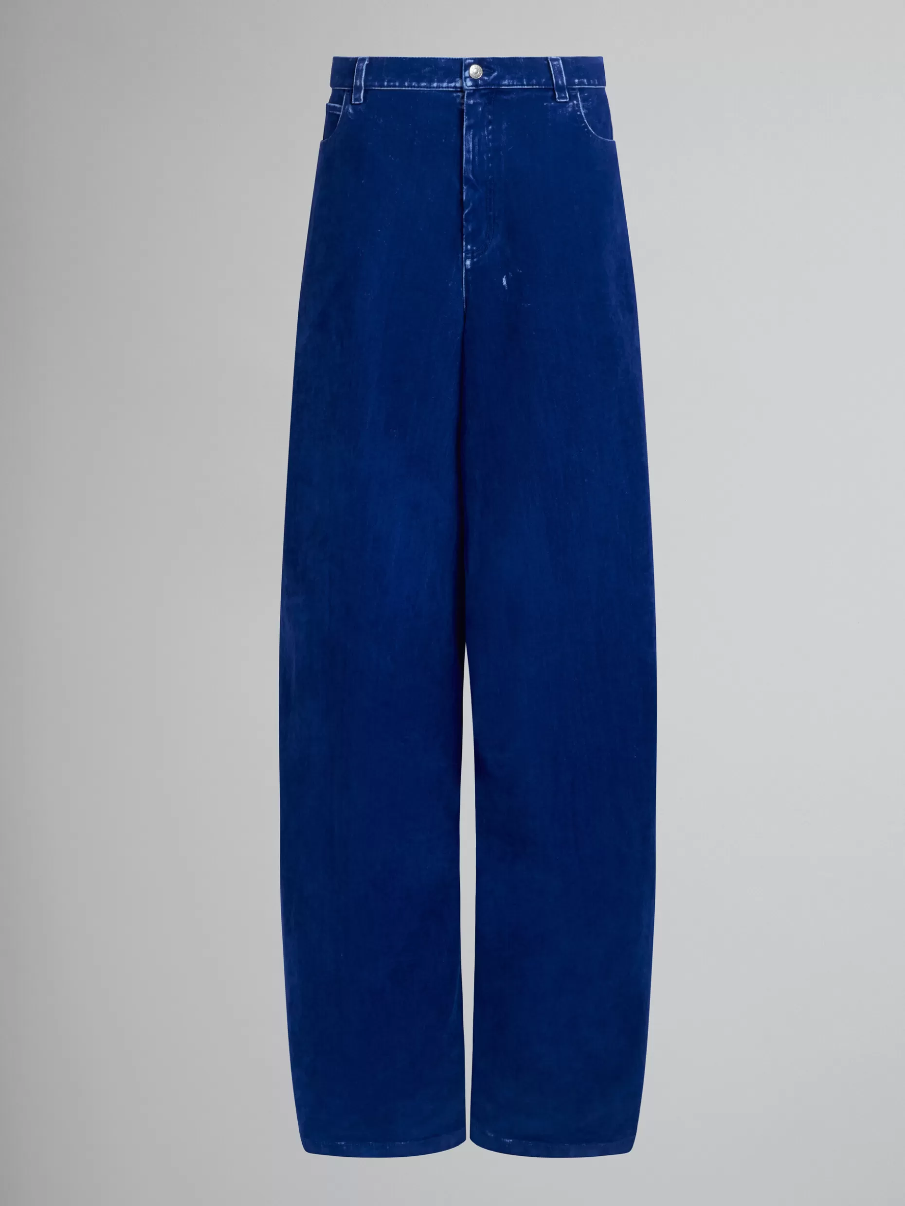 Men Marni Blue Wide 5 Pocket Trousers In Flocked Denim