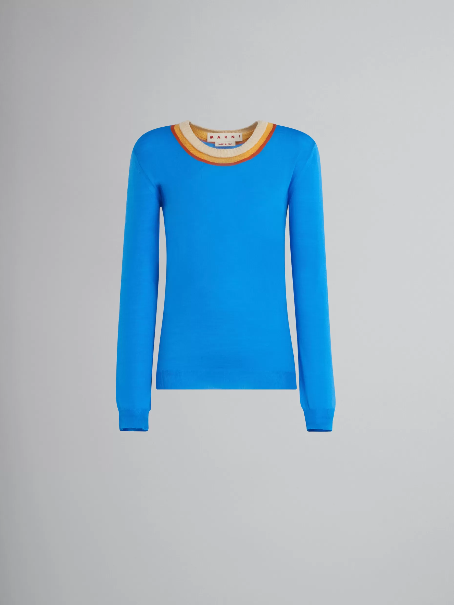 Women Marni Blue Wool Jumper With Triple Neckline