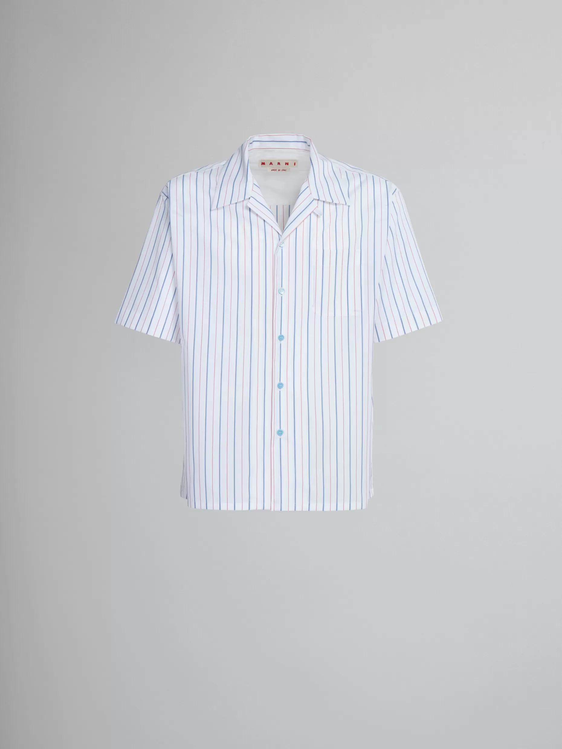 Men Marni Bowling Shirt In White Striped Bio Poplin