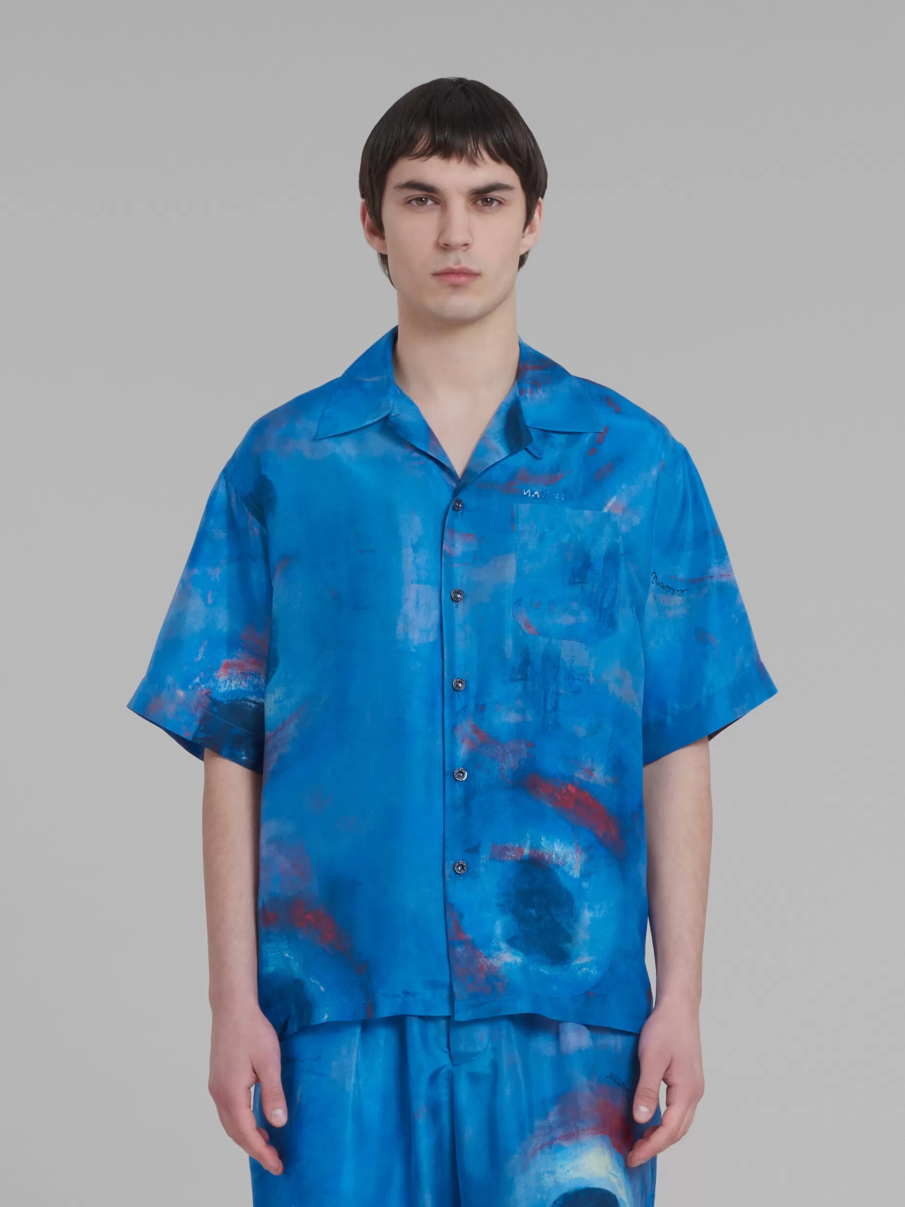 Men Marni Bowling Shirt With Buchi Blu Print