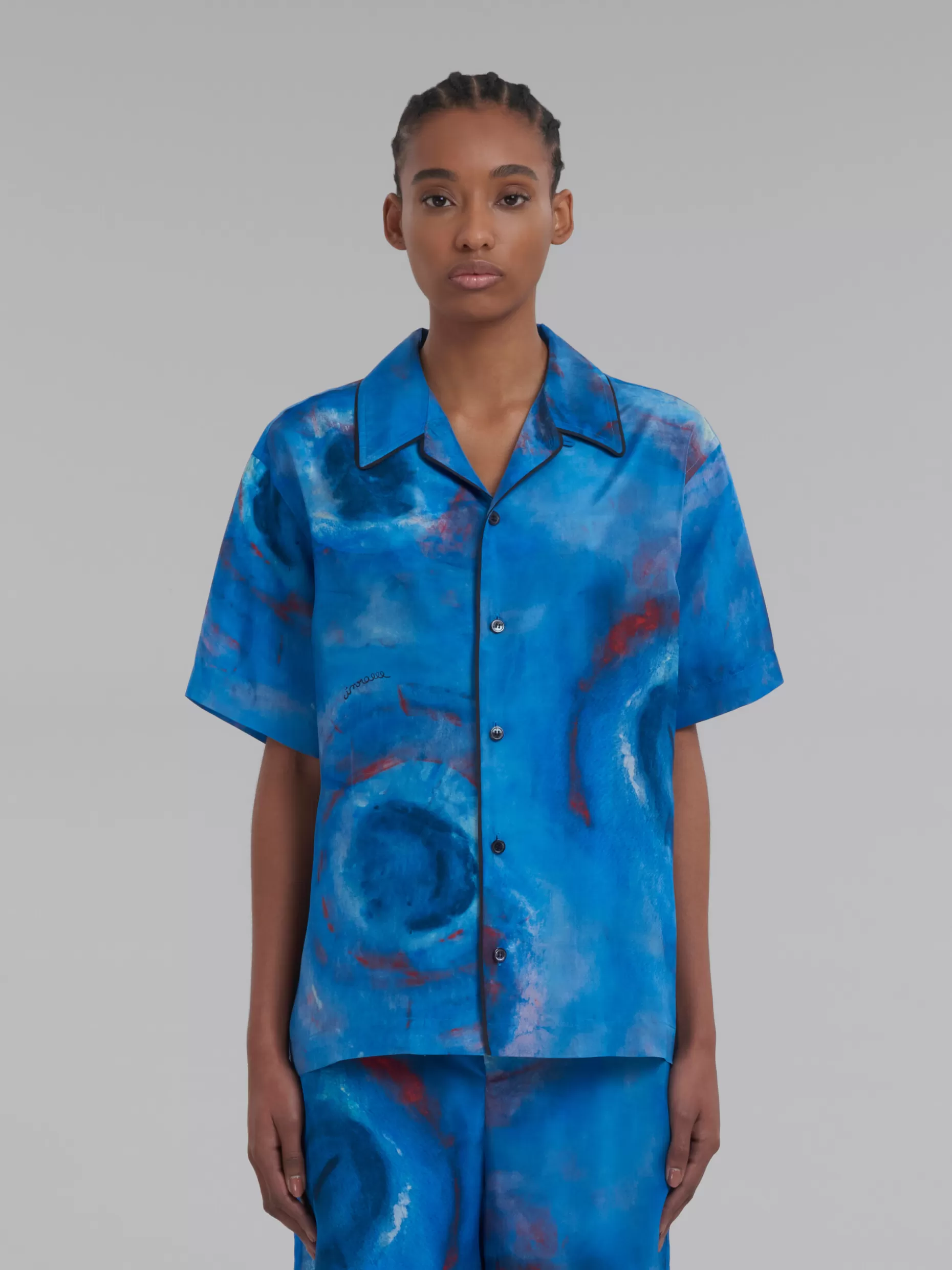 Women Marni Bowling Silk Shirt With Buchi Blu Print