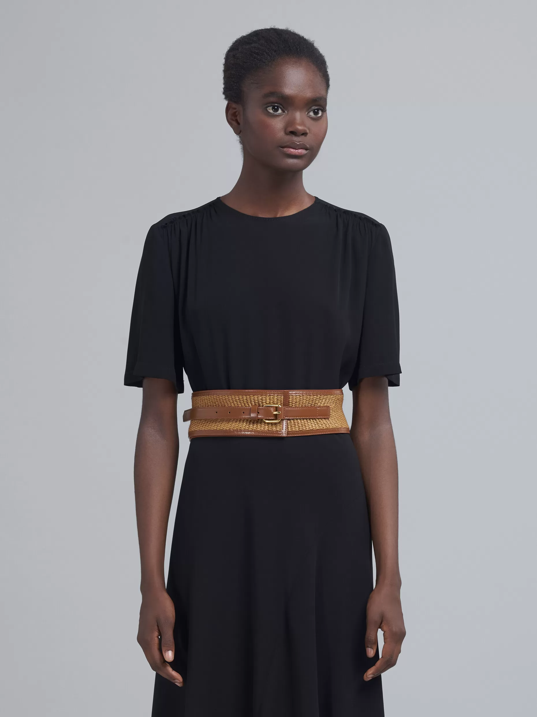 Women Marni Brown Leather And Raffia Belt