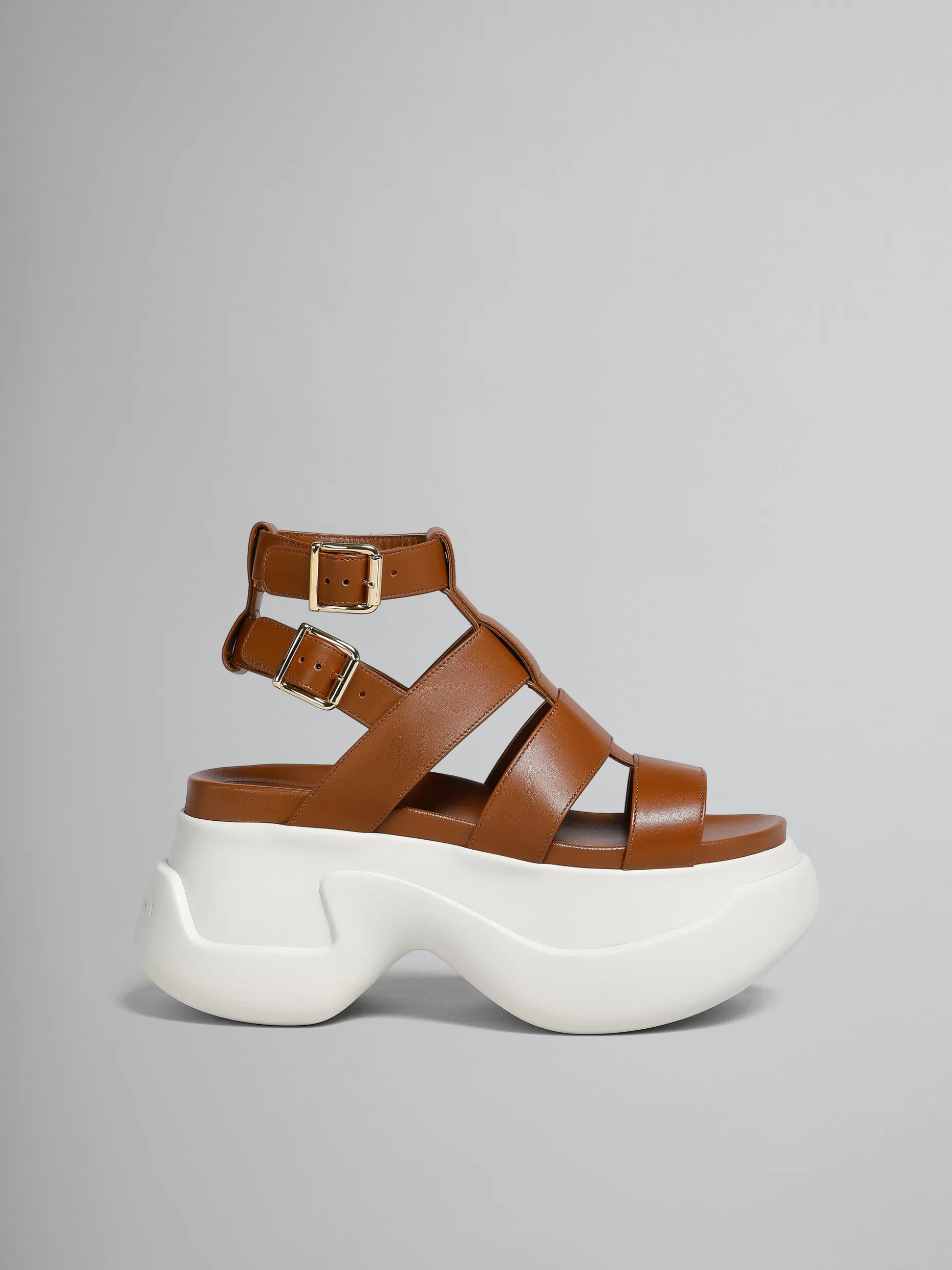 Women Marni Brown Leather Gladiator Sandal With Platform Sole