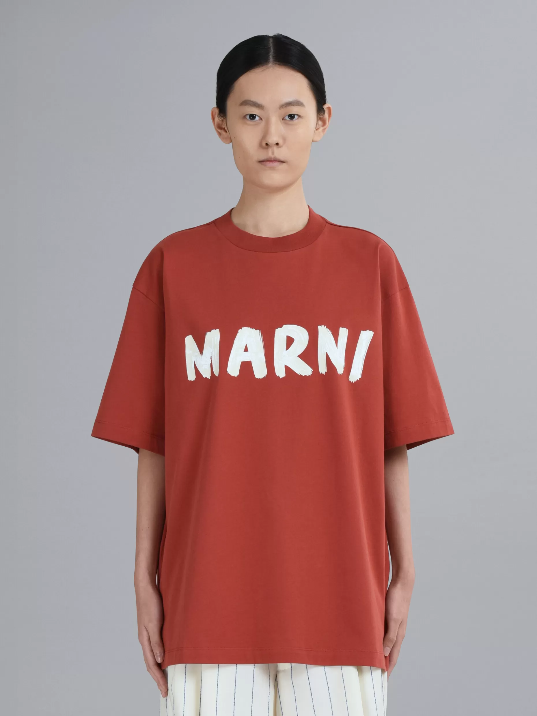 Women Marni Brown Logo Print Bio Jersey T-Shirt