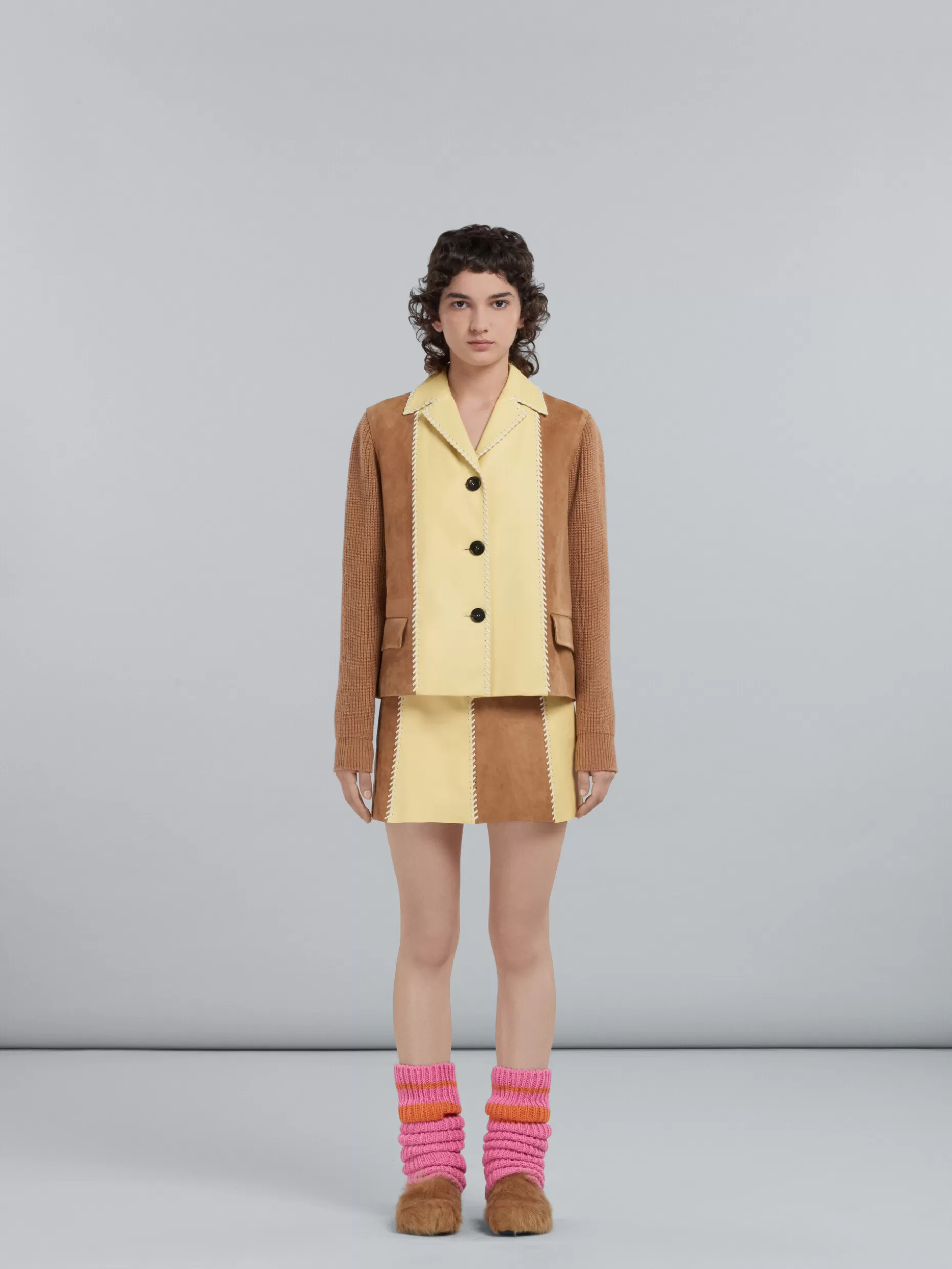 Women Marni Brown Nappa And Suede Skirt