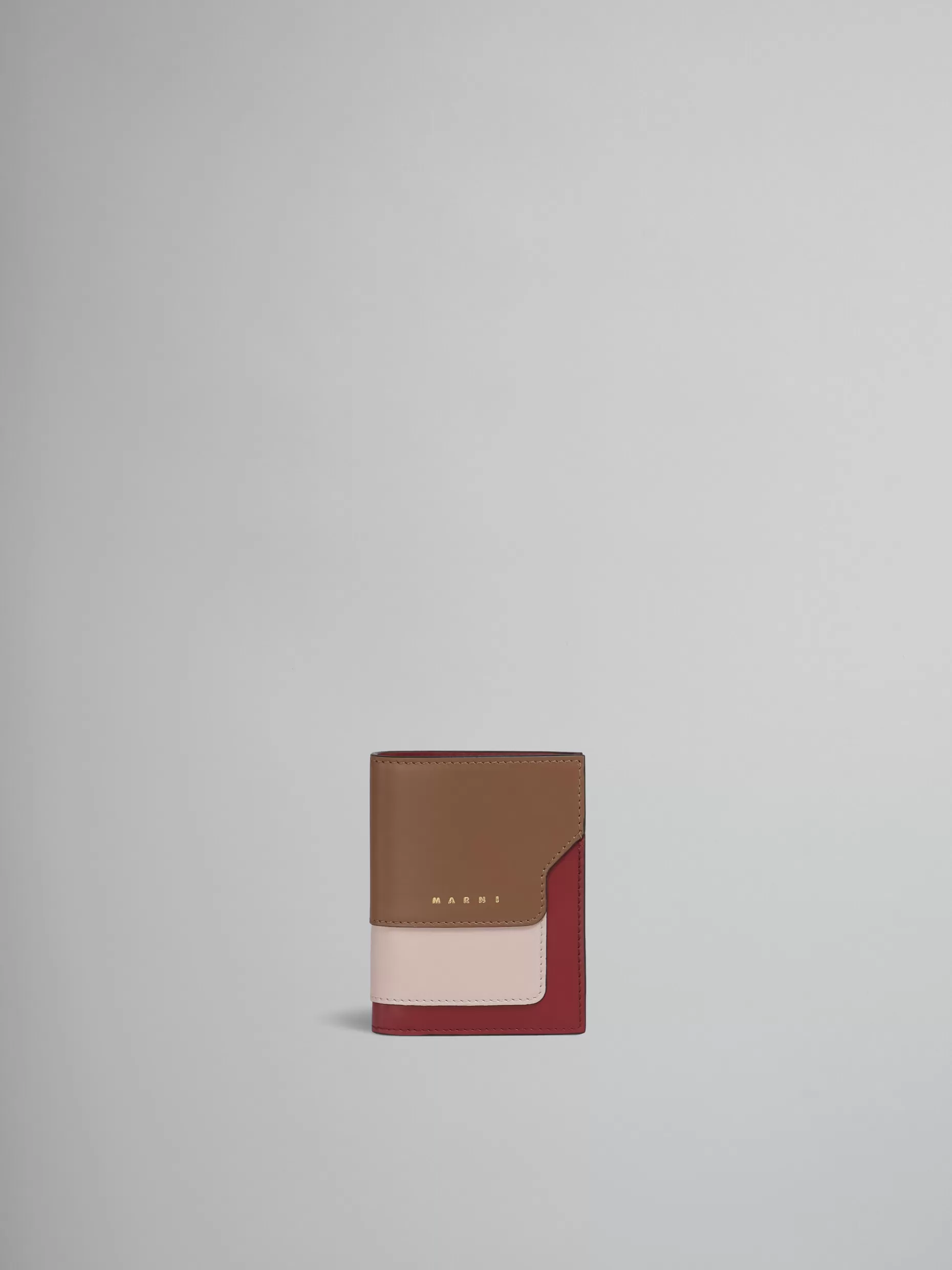 Women Marni Brown Pink And Burgundy Leather Bi-Fold Wallet