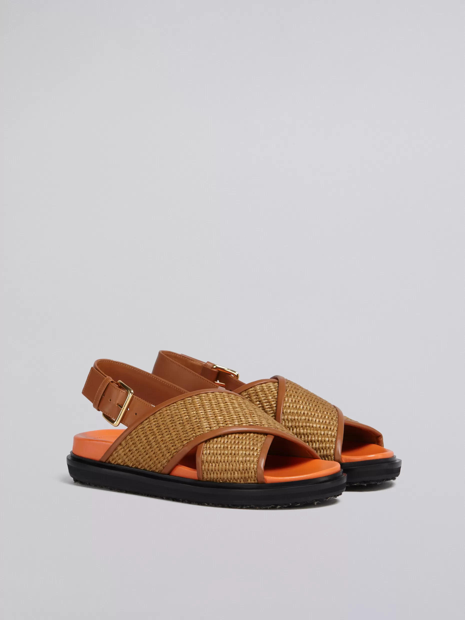 Women Marni Brown Raffia And Leather Fussbett