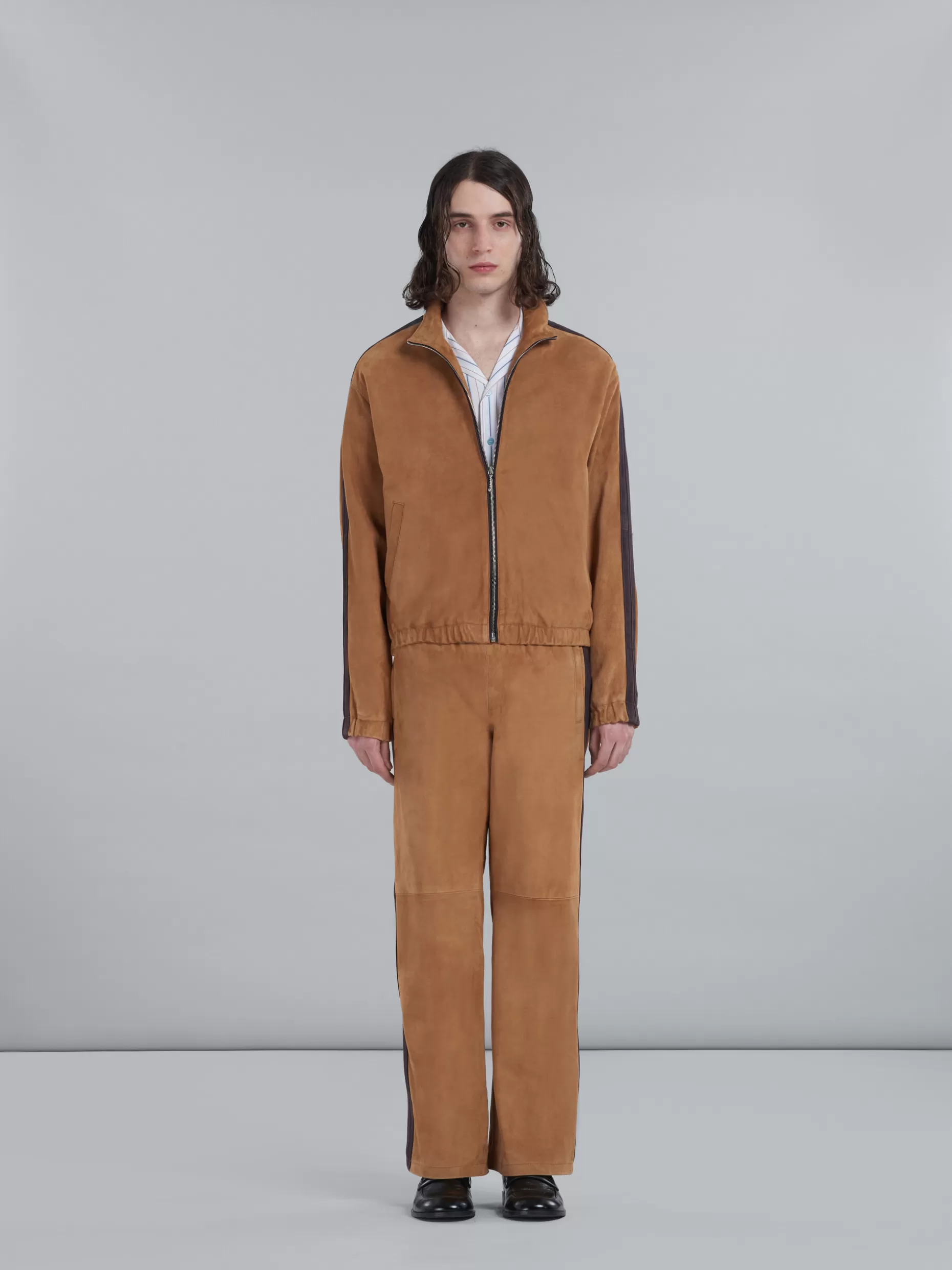 Men Marni Brown Suede Bomber Jacket With Nappa Bands