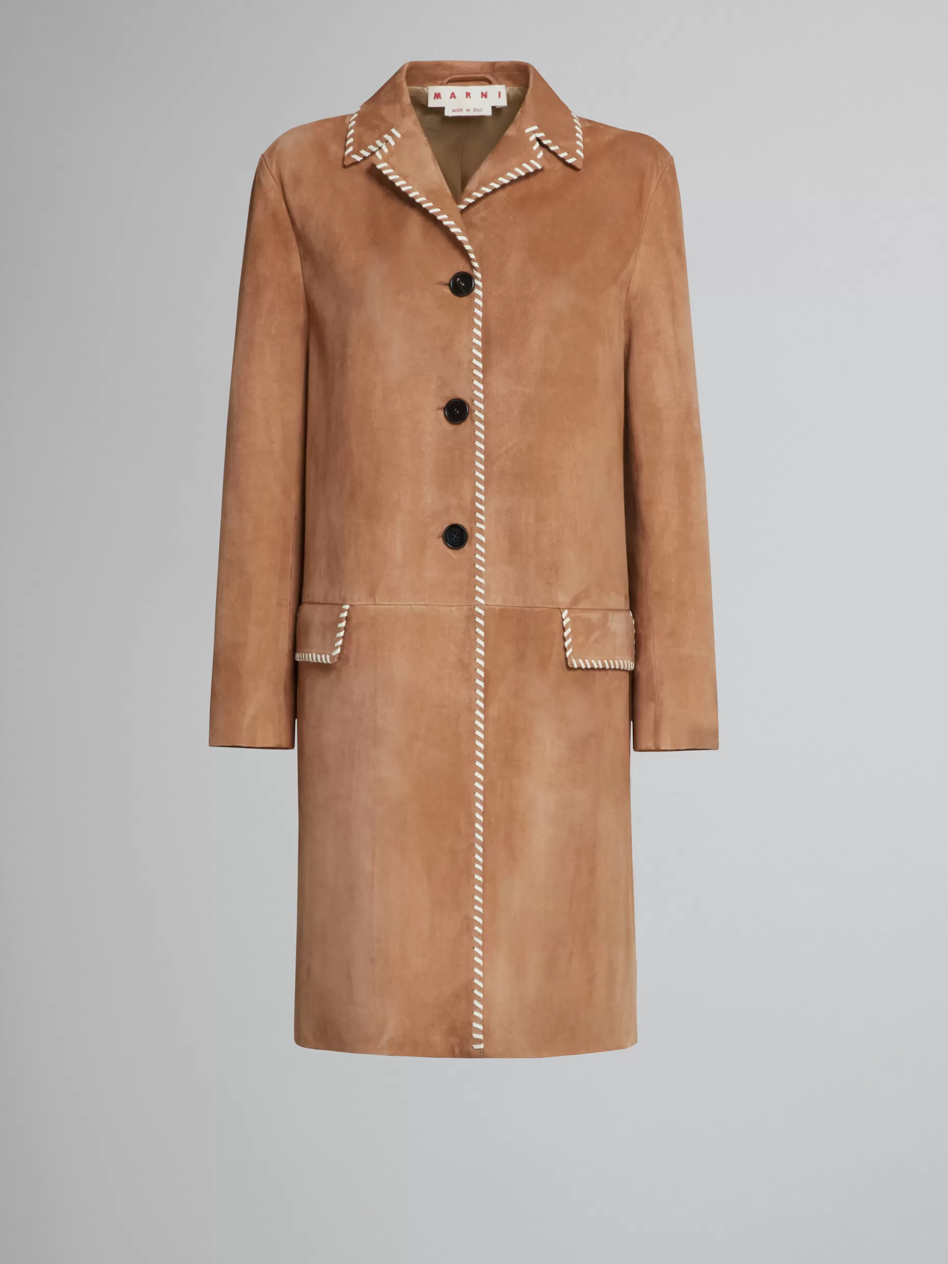 Women Marni Brown Suede Coat With Nappa Stitching