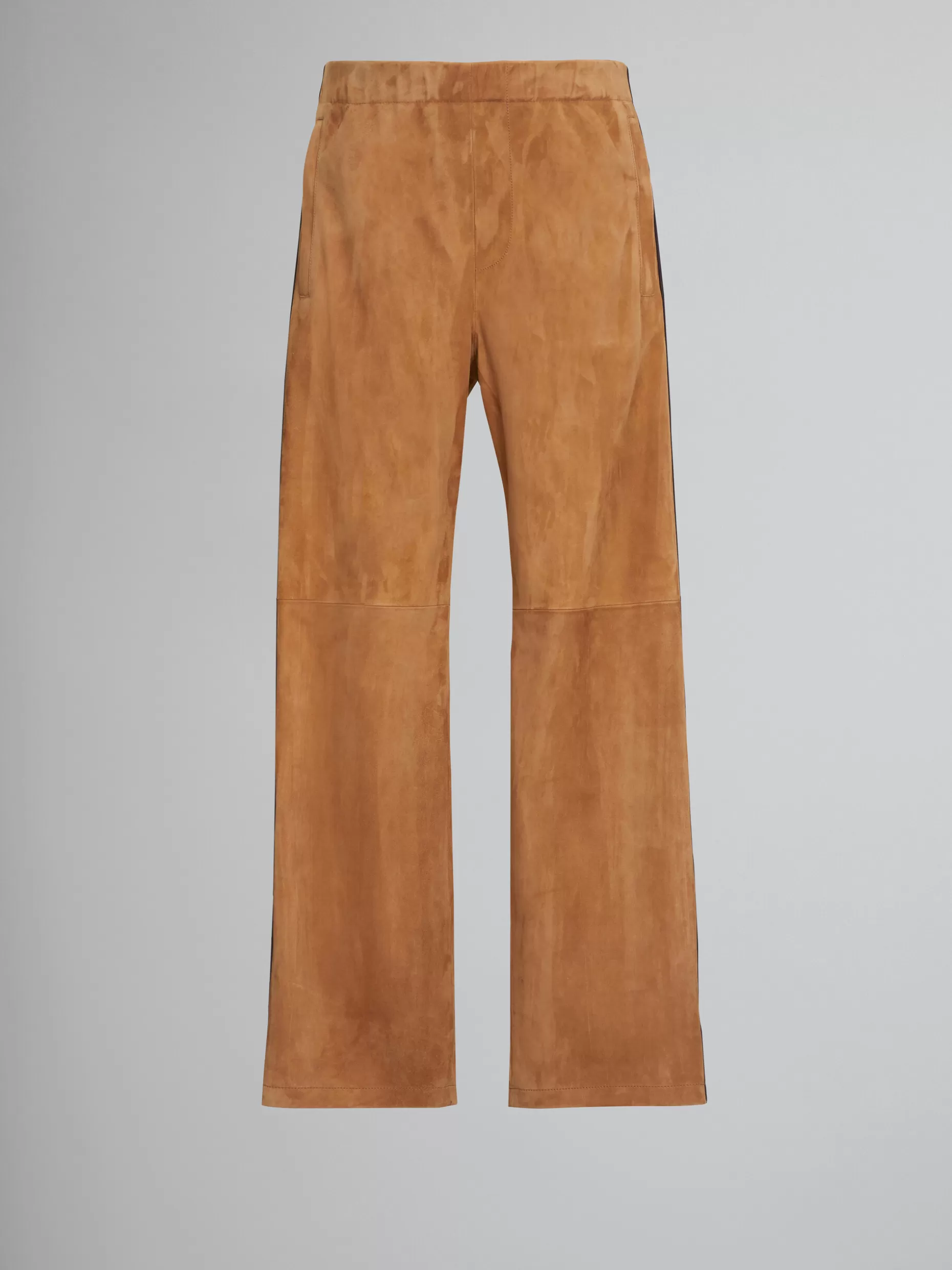 Men Marni Brown Suede Trousers With Nappa Bands