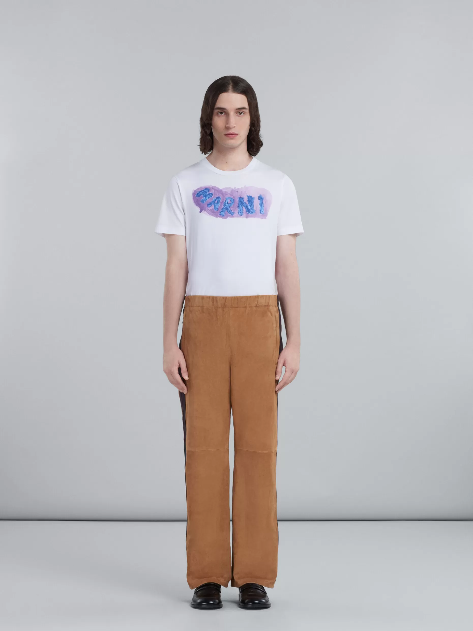 Men Marni Brown Suede Trousers With Nappa Bands