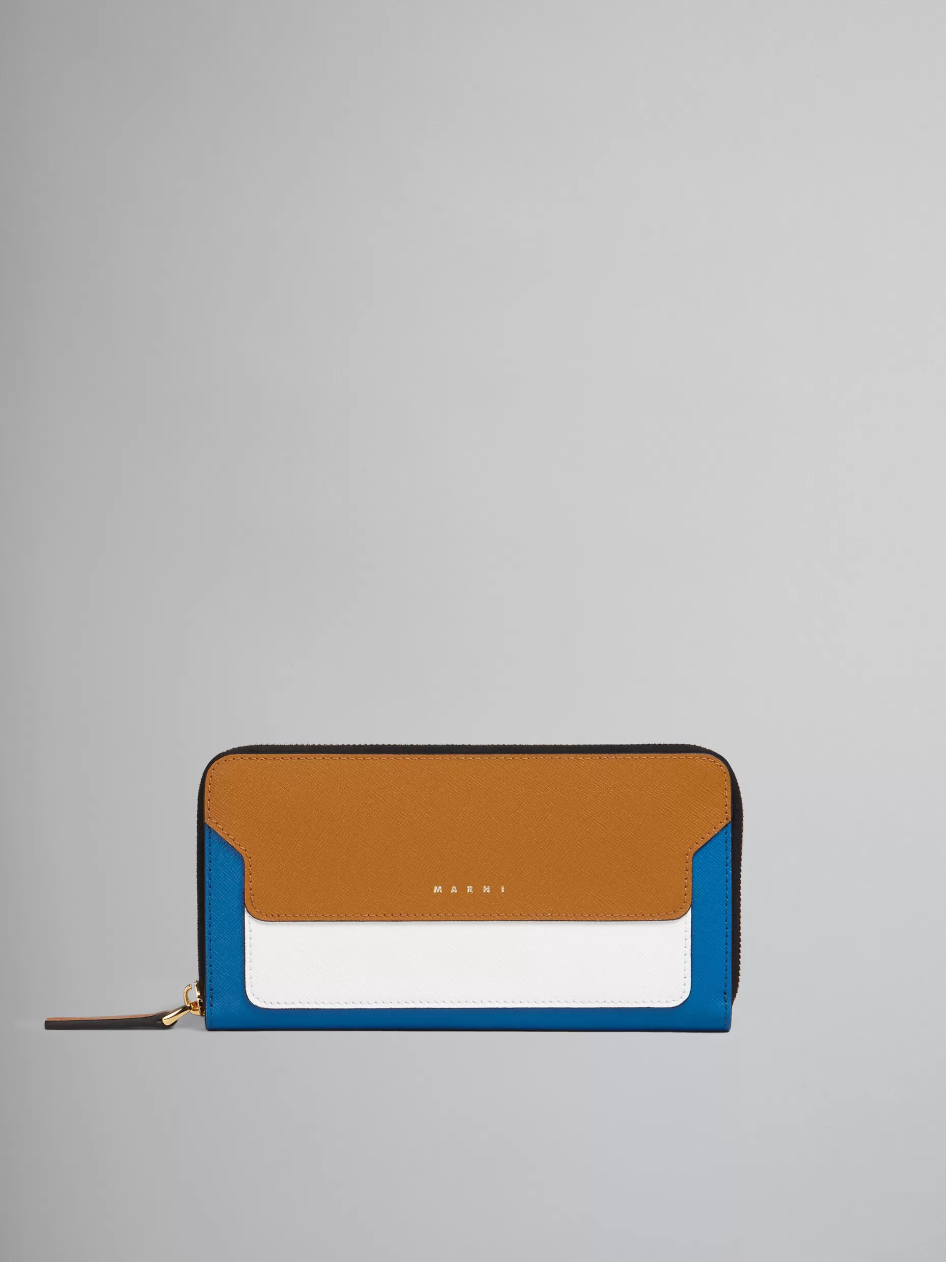 Women Marni Brown White And Blue Saffiano Leather Zip-Around Wallet