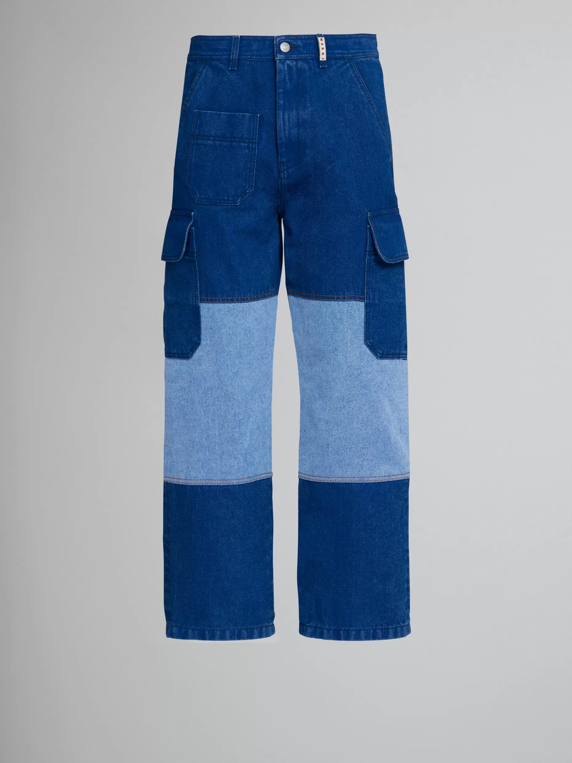 Men Marni Cargo Pants In Coated Blue Denim