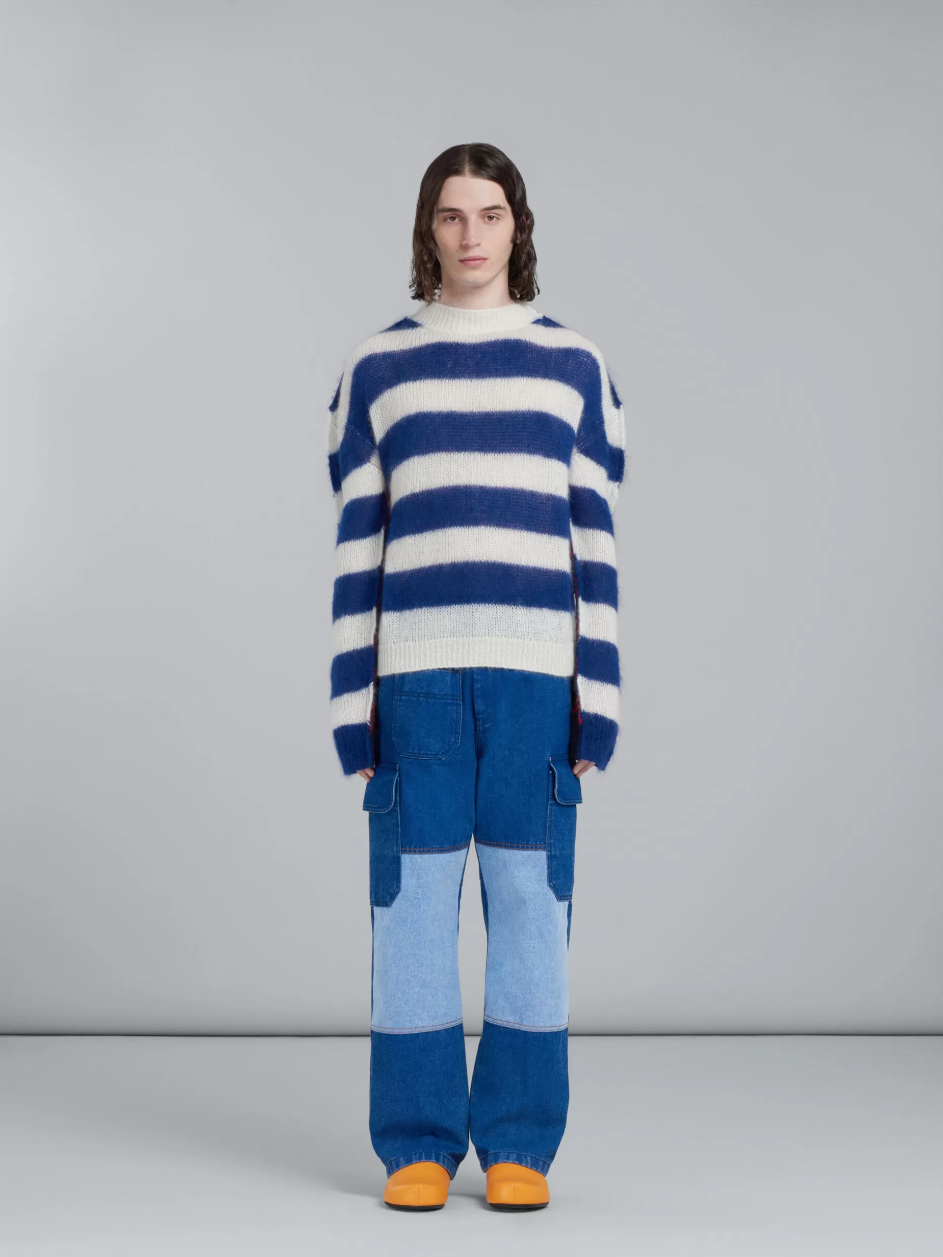 Men Marni Cargo Pants In Coated Blue Denim