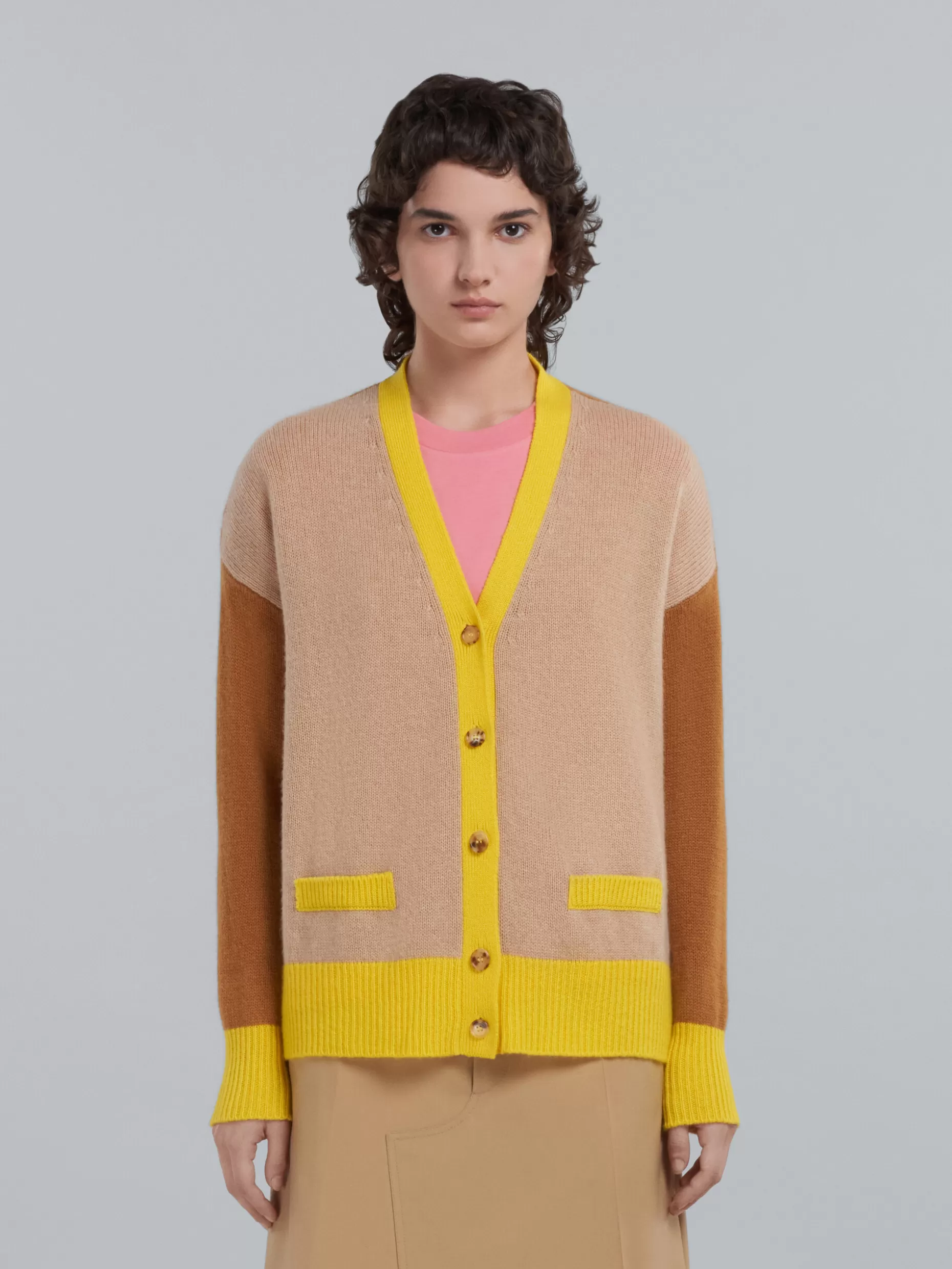 Women Marni Colour Block Beige Cashmere Cardigan