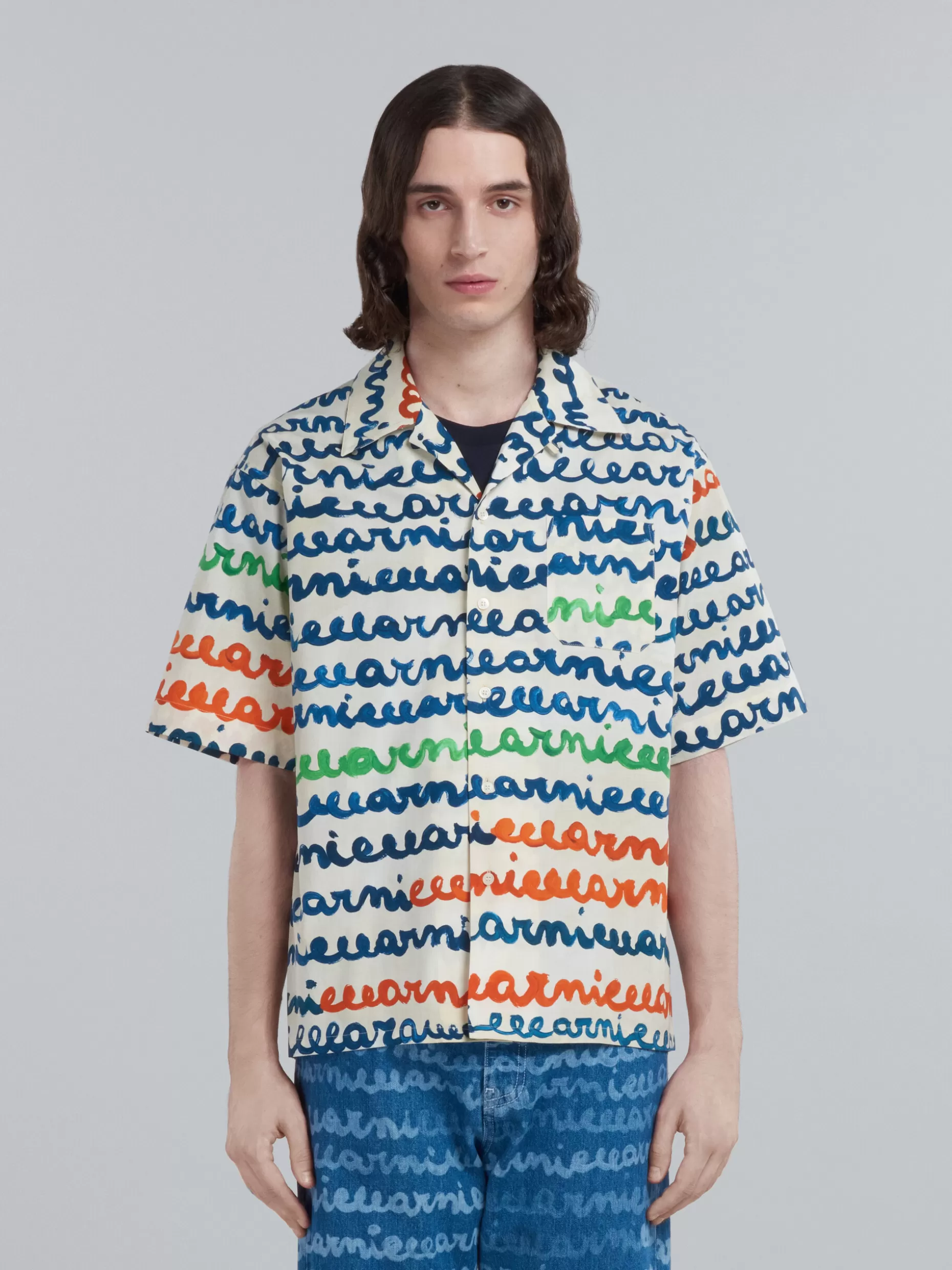 Men Marni Cotton Bowling Shirt With Mare Print