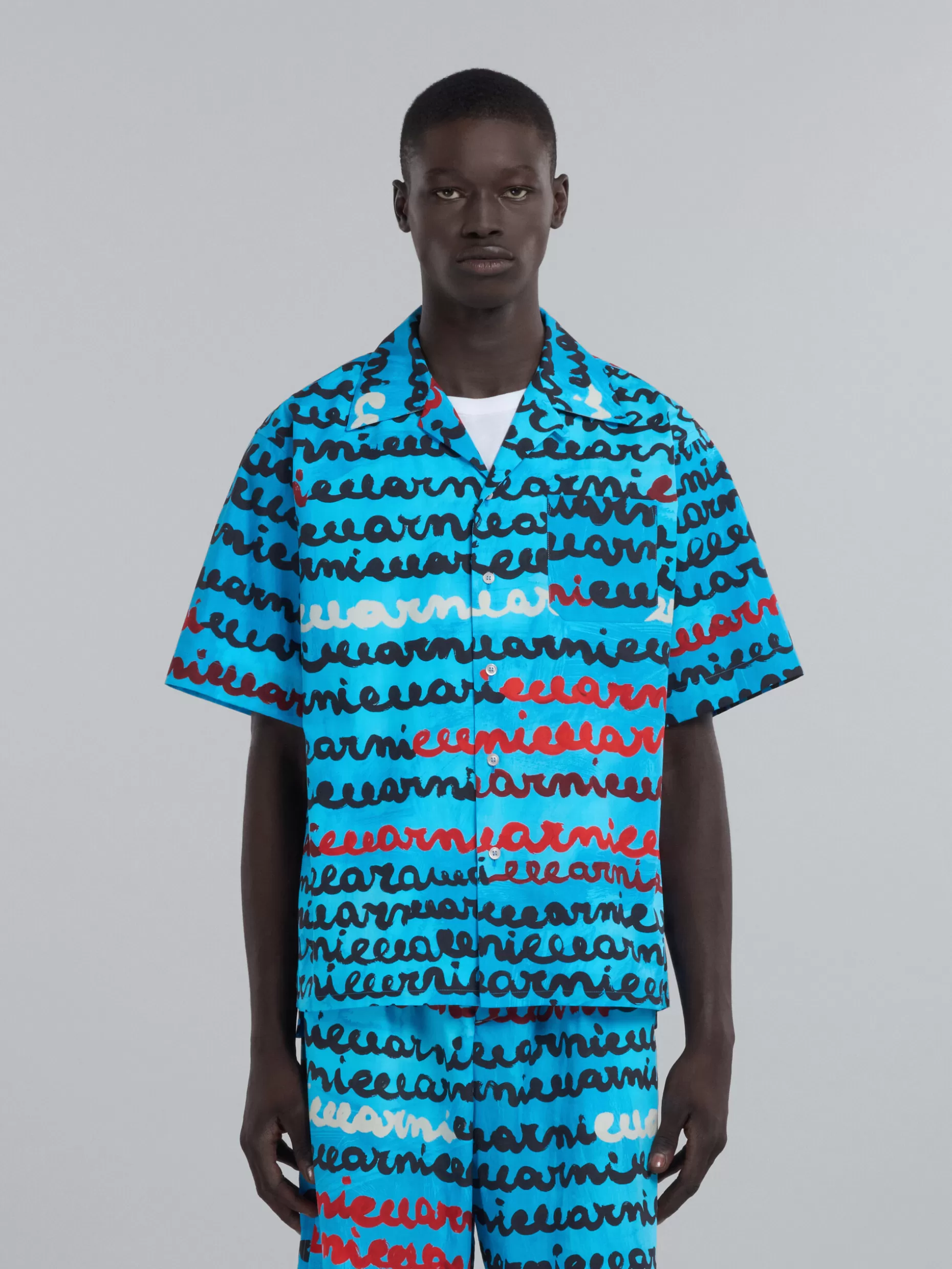 Men Marni Cotton Bowling Shirt With Mare Print