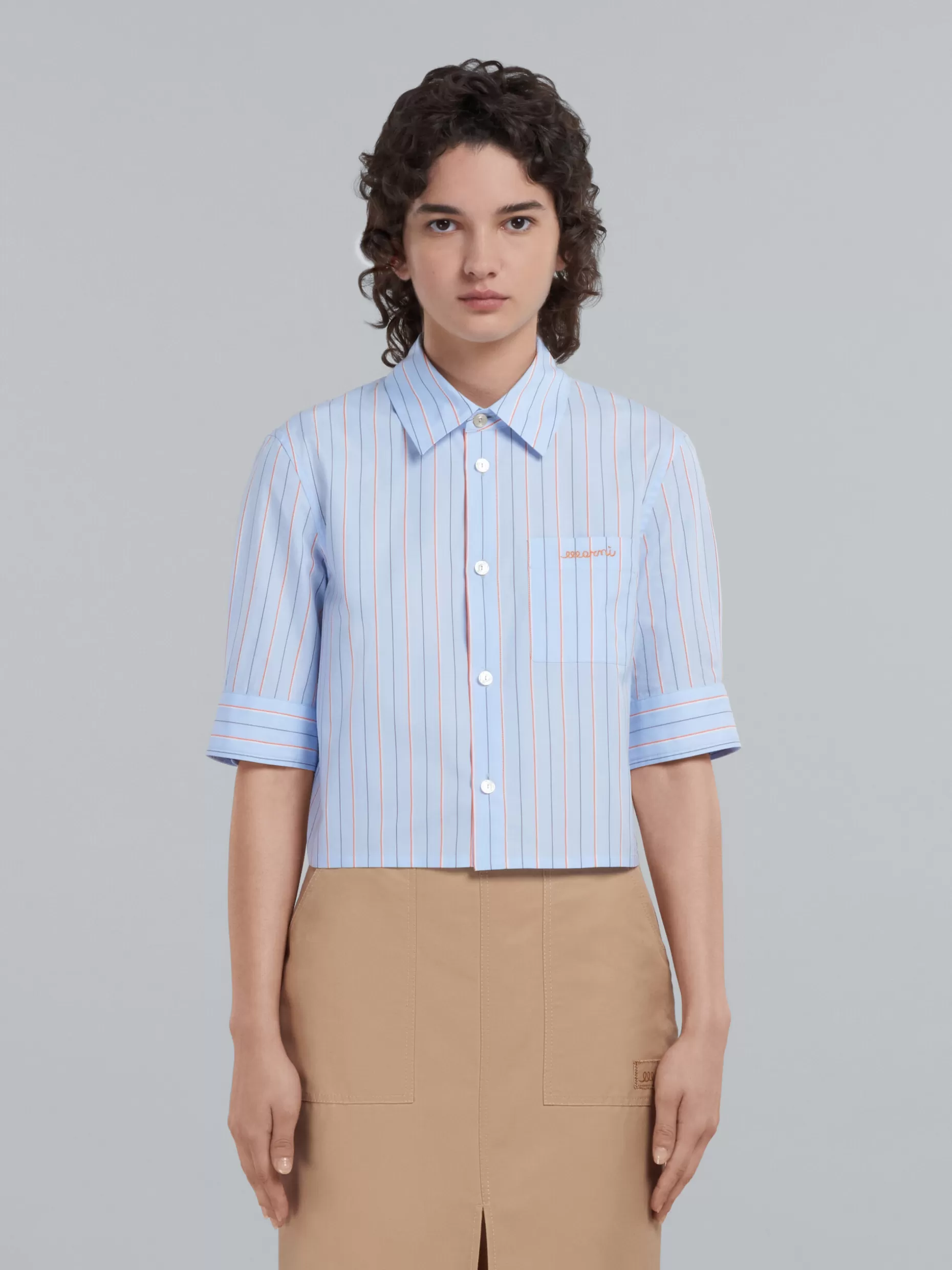 Women Marni Cropped Light Blue Bio Poplin Shirt