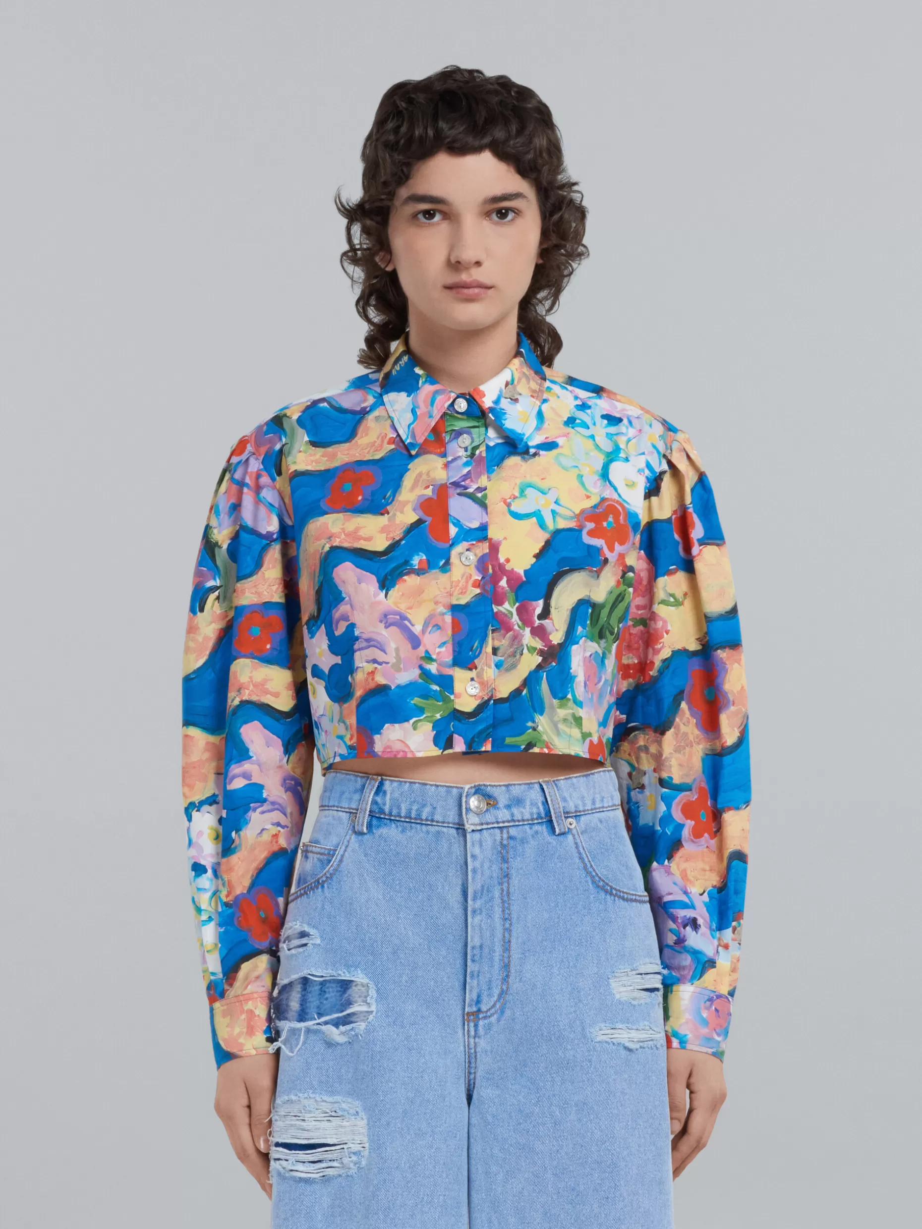 Women Marni Cropped Printed Poplin Shirt