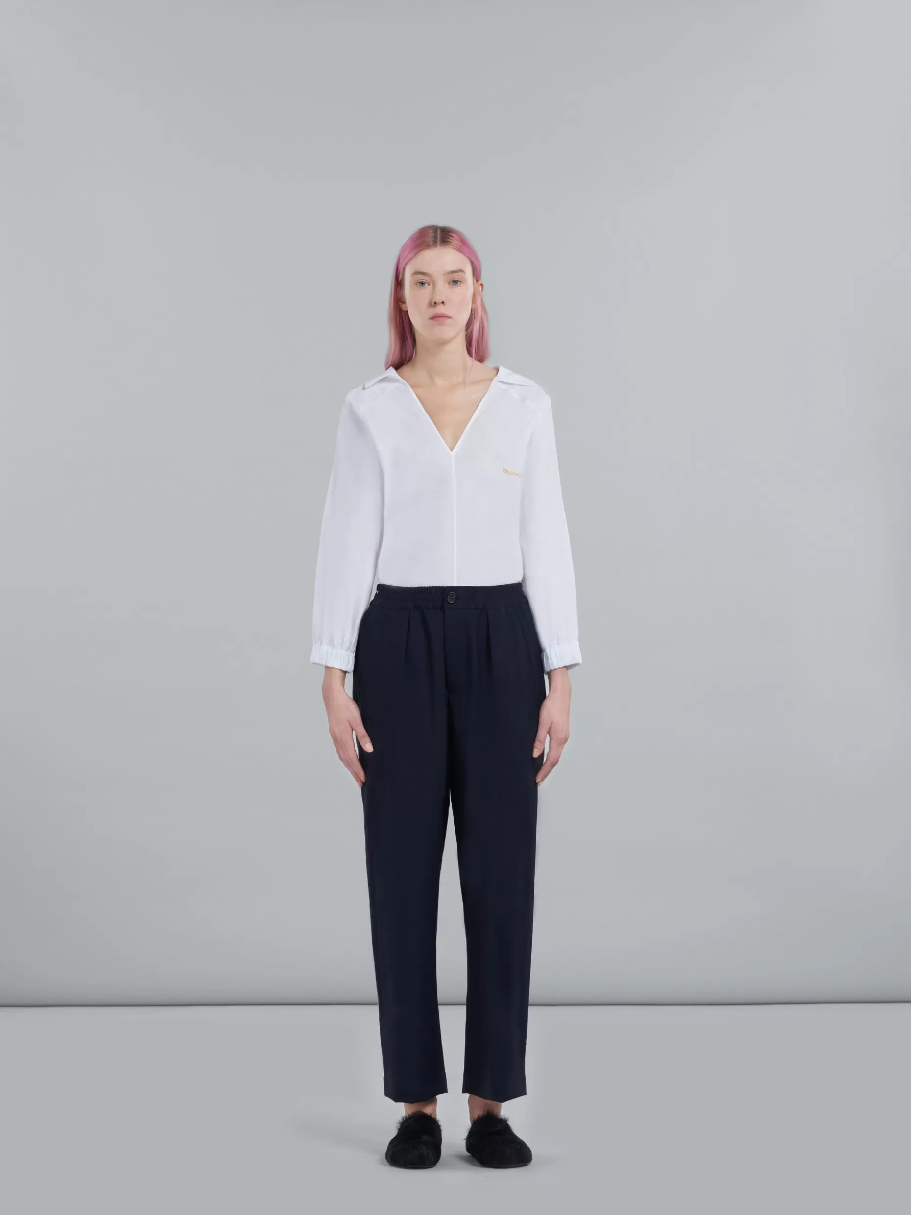 Women Marni Cropped Trousers In Blue Tropical Wool