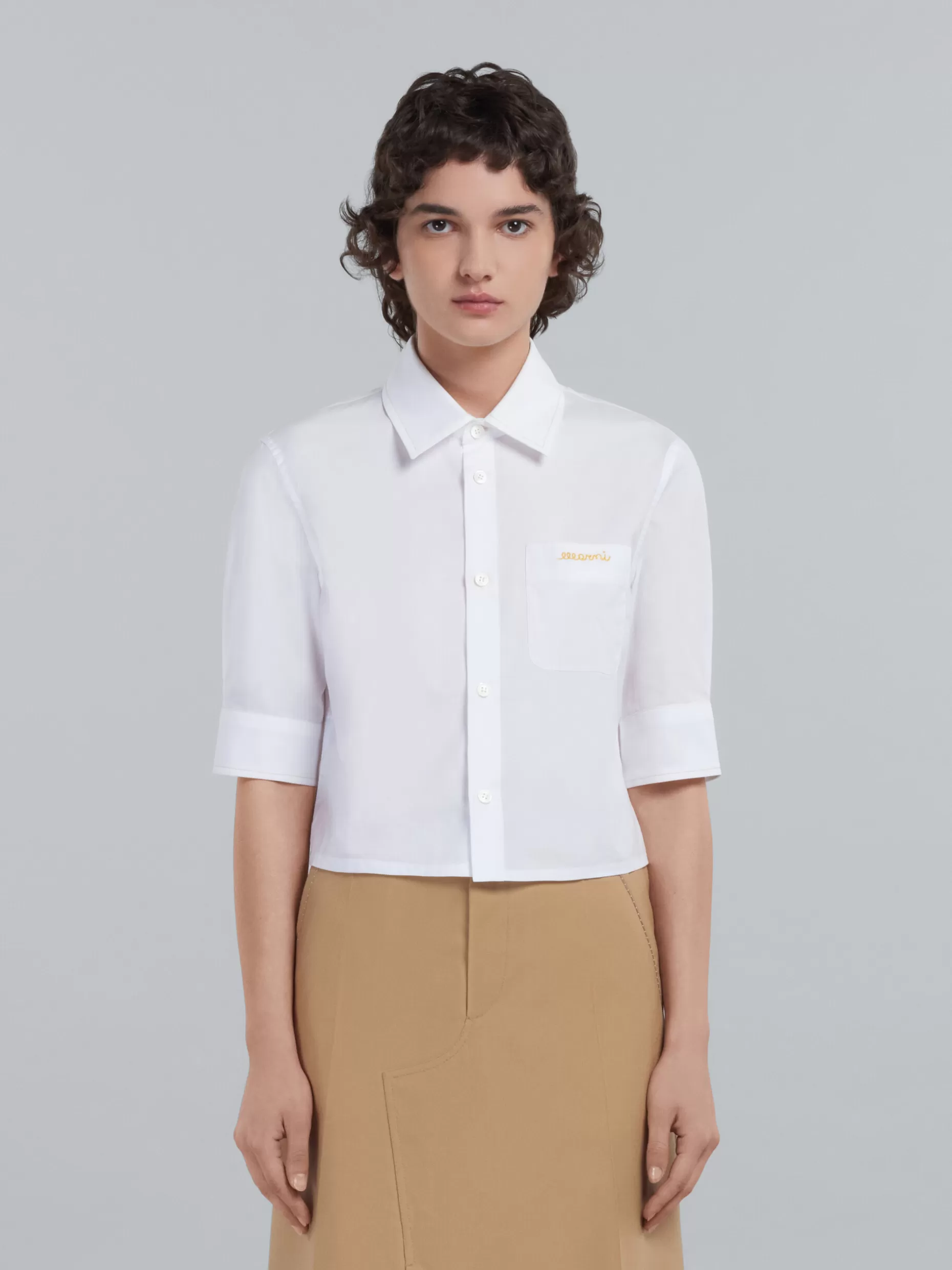 Women Marni Cropped White Poplin Shirt With Embroidered Logo