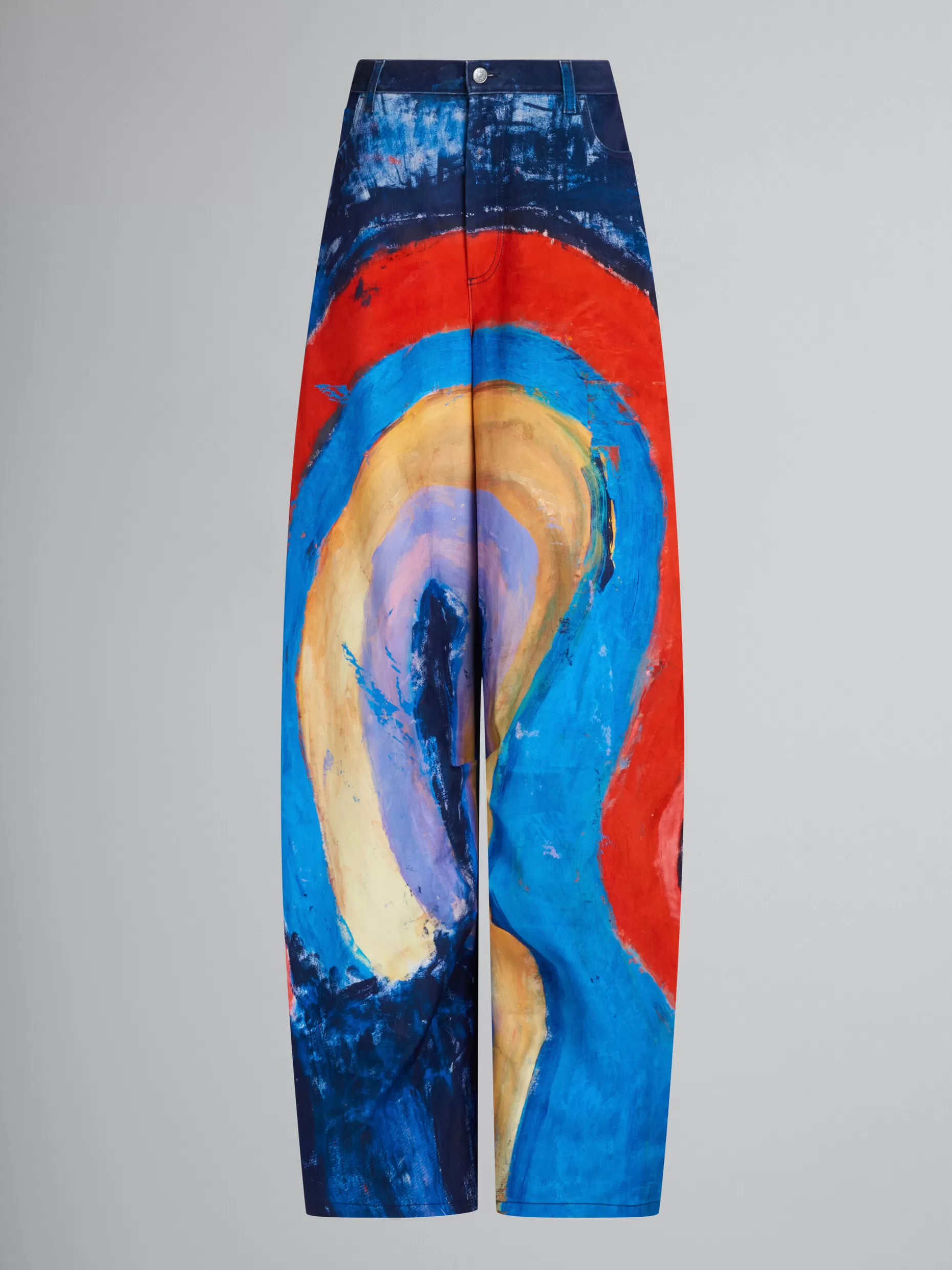 Women Marni Dark Blue Ultra-Wide-Leg Trousers With Rainbow Print